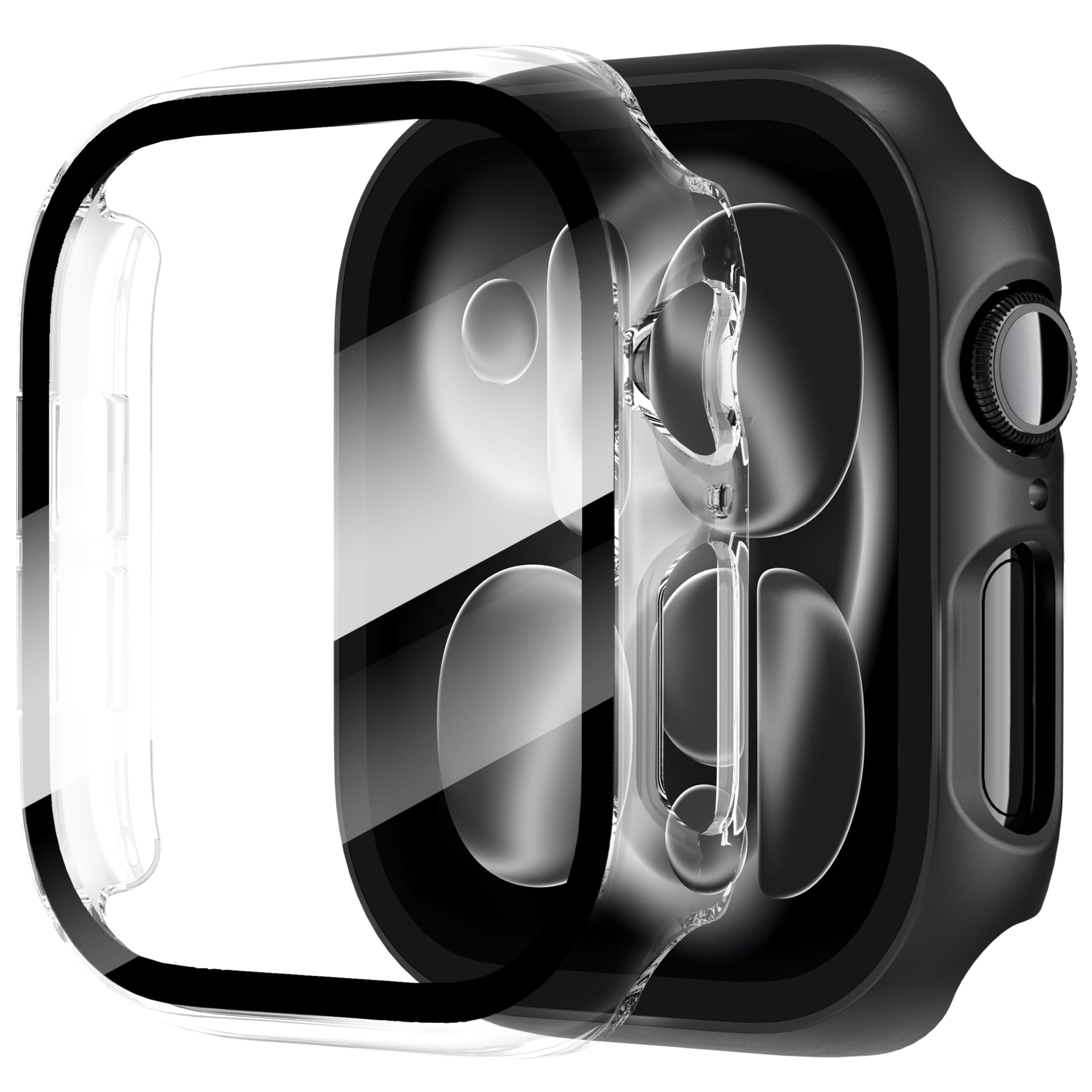 Diruite 2-Stück Hülle für Apple Watch Series 11/10 46mm Hartglas Schutzhülle,Hard PC Ultradünne Glas Schutz Case Rundum Displayschutz,Schwarz&Transparent,46mm