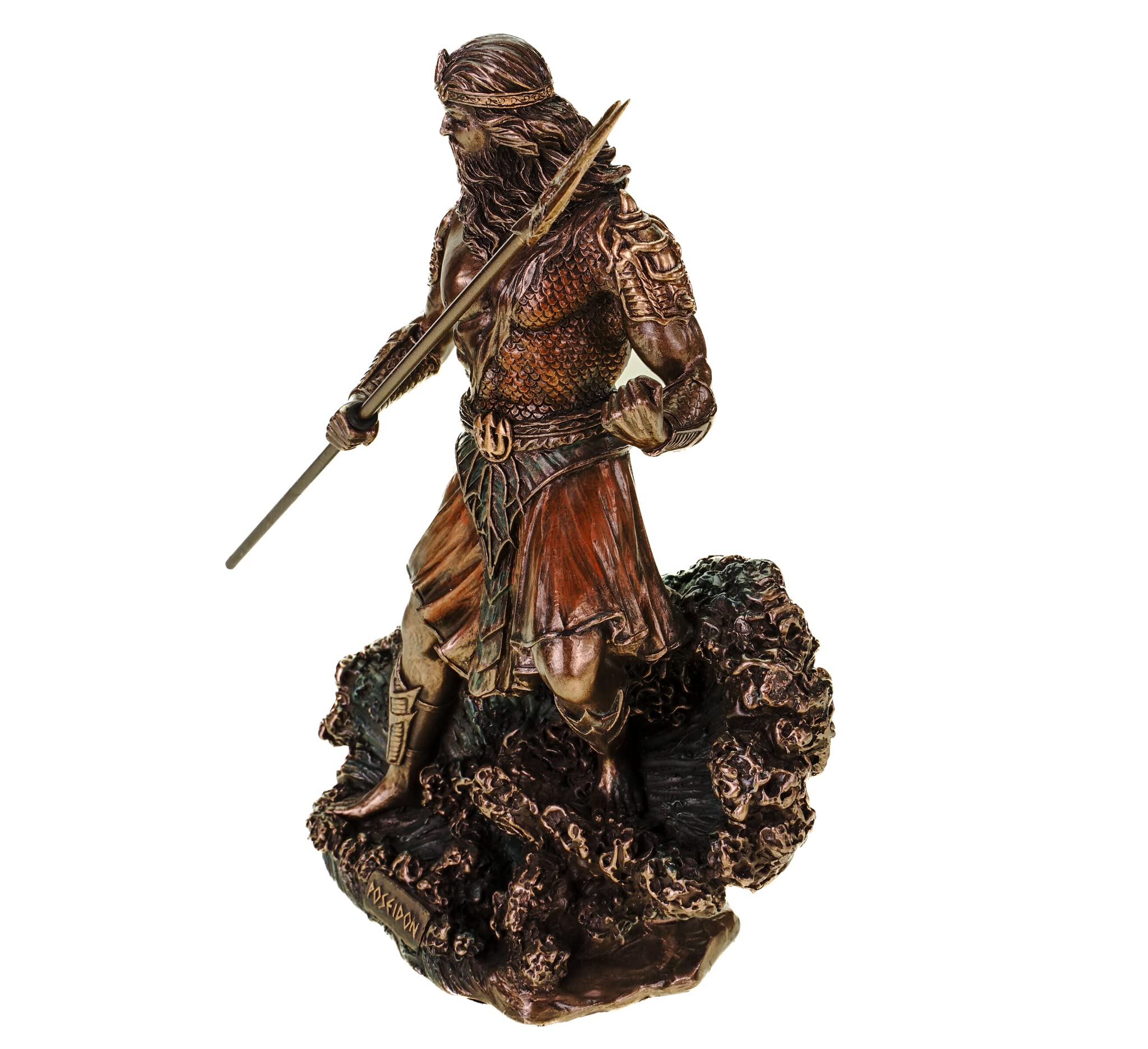 Veronese figurka boga morza Posejdon z trójzębem na fali, statuetka morza, bogowie, Neptun, brązowana