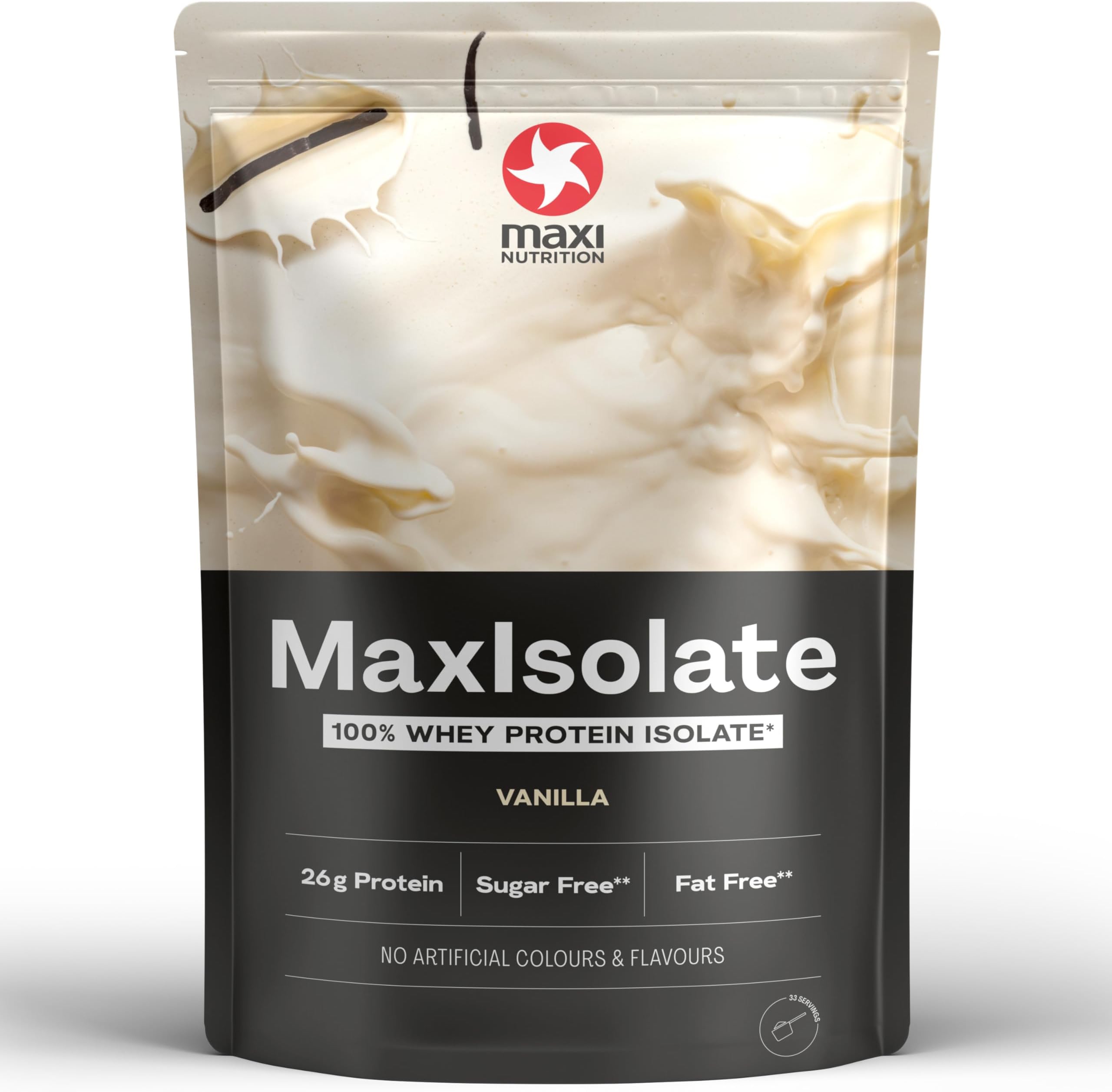 Maxi Nutrition 100% Whey Protein MaxIsolate | Low Sugar & Fat | No Artificial Flavors | Vegetarian Diet | Gluten Free | For a Delicious Protein Shake With Natural Vanilla Flavor | 1 kg