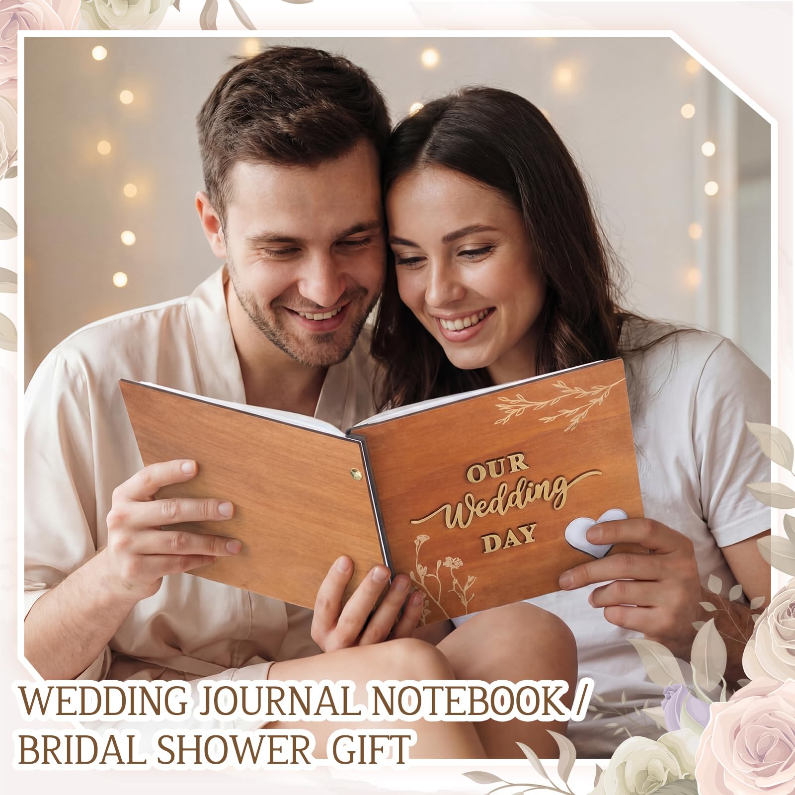 Resurhang Rustikales hölzernes Hochzeitsgästebuch Erinnerungsbuch für Hochzeit, Holzeinband, Foto-Scrapbook, rustikales Andenken, Gästebuch mit Aufklebern für Empfang, Jahrestag, Brautparty