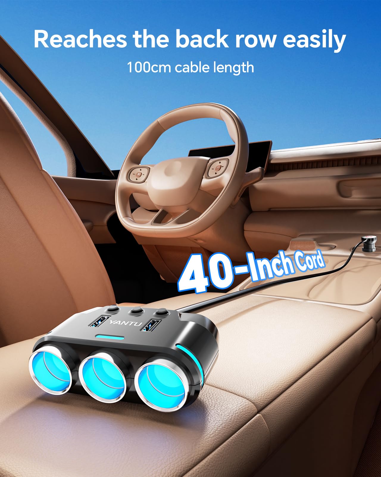 YANTU Adattatore per accendisigari da 150 W, caricatore USB con presa USB da 12 V, presa multipla per accendisigari con doppia o doppia spina, porta e prolunga per ricarica rapida per tutti i