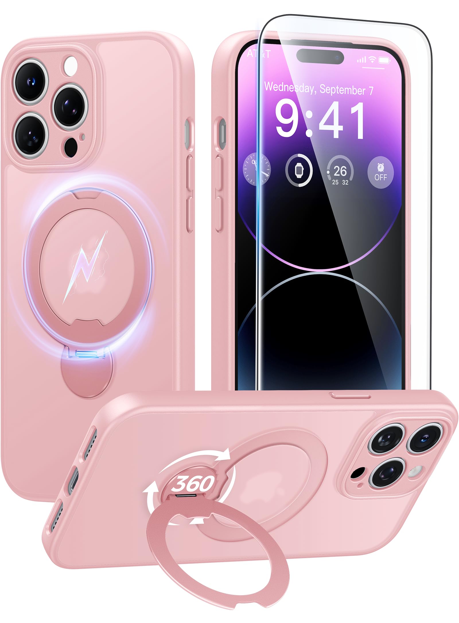 Photo 1 of FNTCASE iPhone 14 Pro Max Case with Ring Kickstand & MagSafe Pink