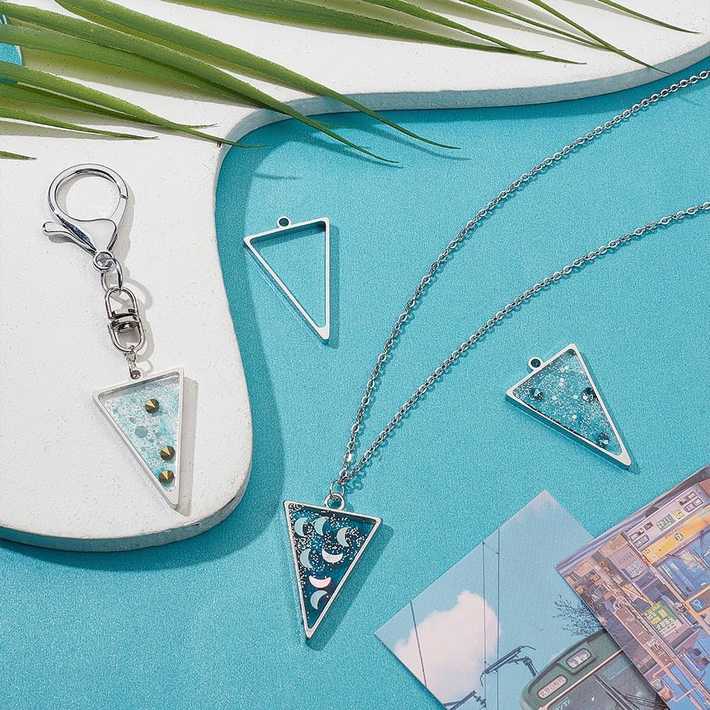 UNICRAFTALE 16Pcs Stainless Steel Triangle Open Back Bezel Pendants 37x23mm Frame Pendants Charm Epoxy Resin Geometric Tray Pressed Flower Jewelry Blank Charms for UV Resin Making - Image 2