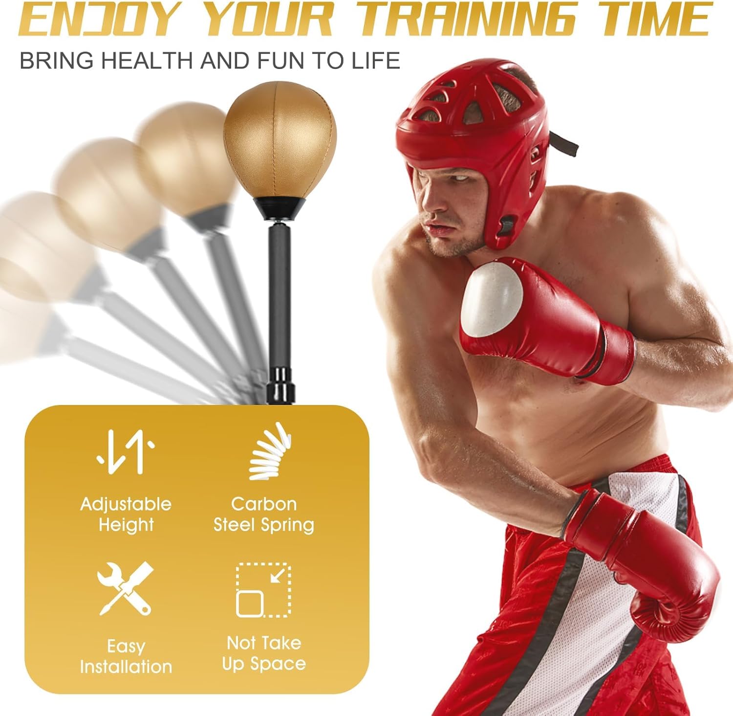 INNOLIFE Reflex Bag Adjustable Height Speed Bag Punching Bag Free Standing Boxing Bag Reinforced Spring Strong Durable Relief Stress Ball