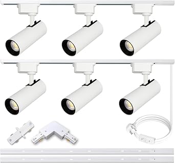 Brightened Track Lighting Heads and Rails Kit, 20W 6000K Cool White Plug in LED Track Lighting Complete Kit with 2x1m H Type Track Rails Modern Indoor Spotlight Light [Energy Class C]