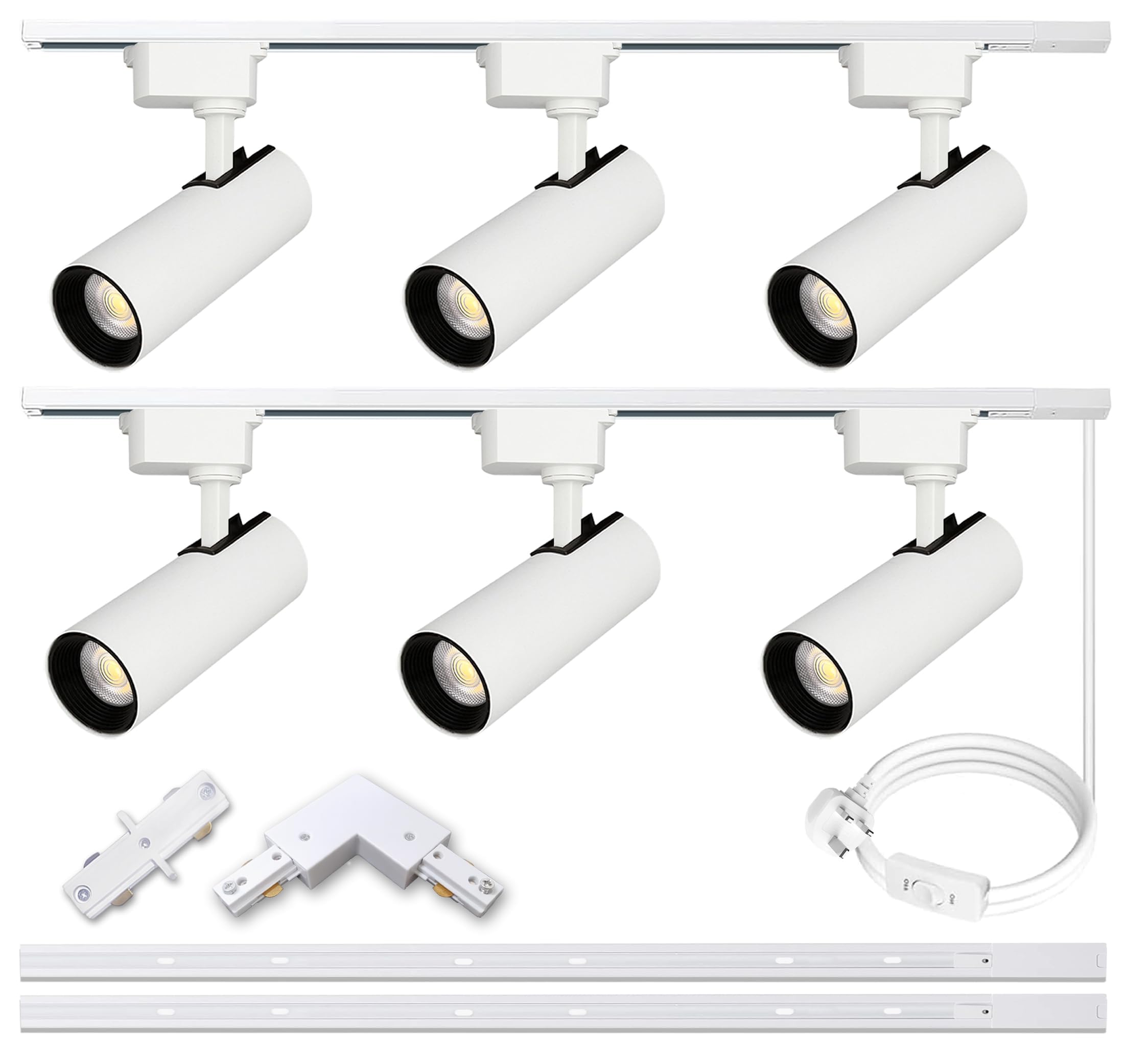Track Lighting 6 Heads 4000K Natural White, 20W Extra Bright Plug in LED Track Lighting Complete Kits with 2x1m H Type Track Rails Modern Indoor Spotlight Light