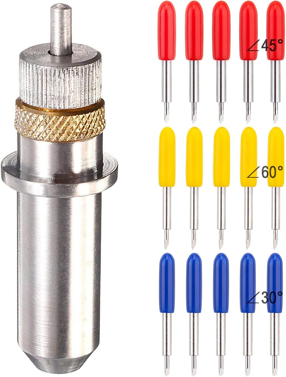 15 cuchillas cortadoras de vinilo de 30/45/60 grados con soporte para cuchilla cortada, multiusos para máquinas cortadoras de Plotter cortadoras de película de vinilo GCC (ZEC-U1005, diámetro 2,0 mm, valor de compensación 0,25 mm)