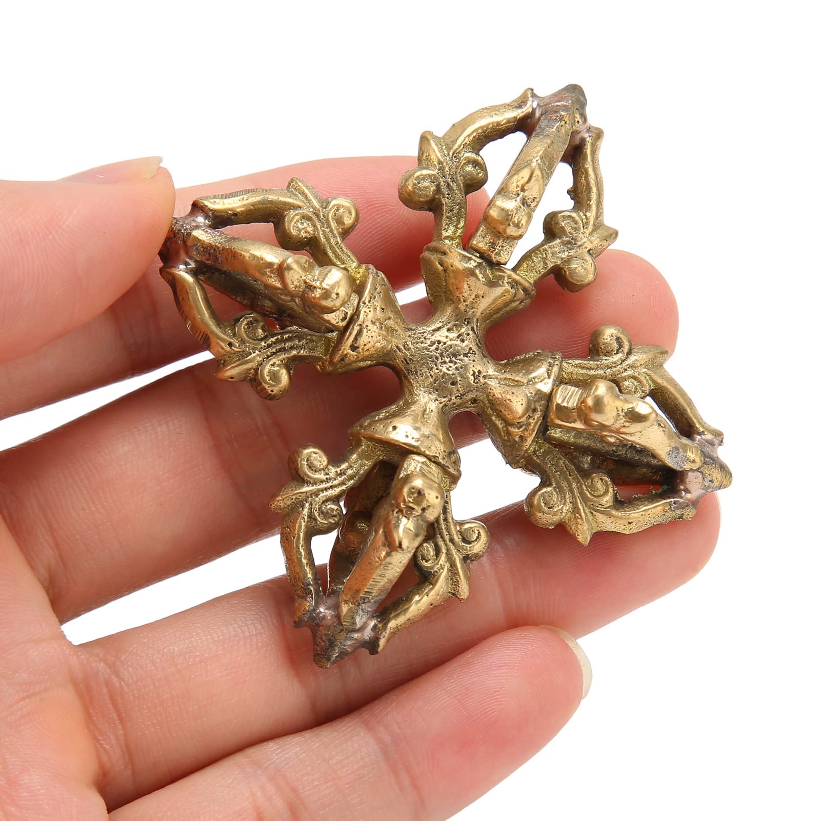 LANTRO JS Tibetan Vajra Phurpa, Good Luck Handcraft, High Strength Brass Cross Dorje Vajra for Temple Yoga Room, Buddhism Religious Supplies