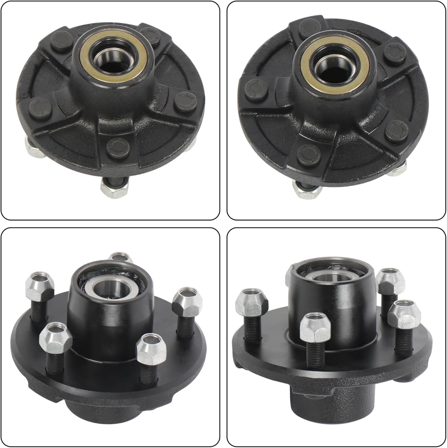 GXYWADY 2 Sets Pre-Assembled 5 on 4.5 Inch Trailer Hub Kit and 1 Inch Round BT8 Spindle with Trailer Bearing Kit (7 Pieces/Set)
