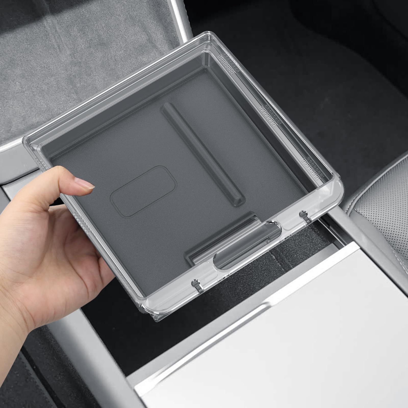 SKTU Organizer per Console Centrale, Accessorio per Tesla Model 3 Highland 2024-2026 e Y Juniper 2025 2026, Contenitore a Doppio Strato con Imbottitura per Tesla Juniper Highland Accessories