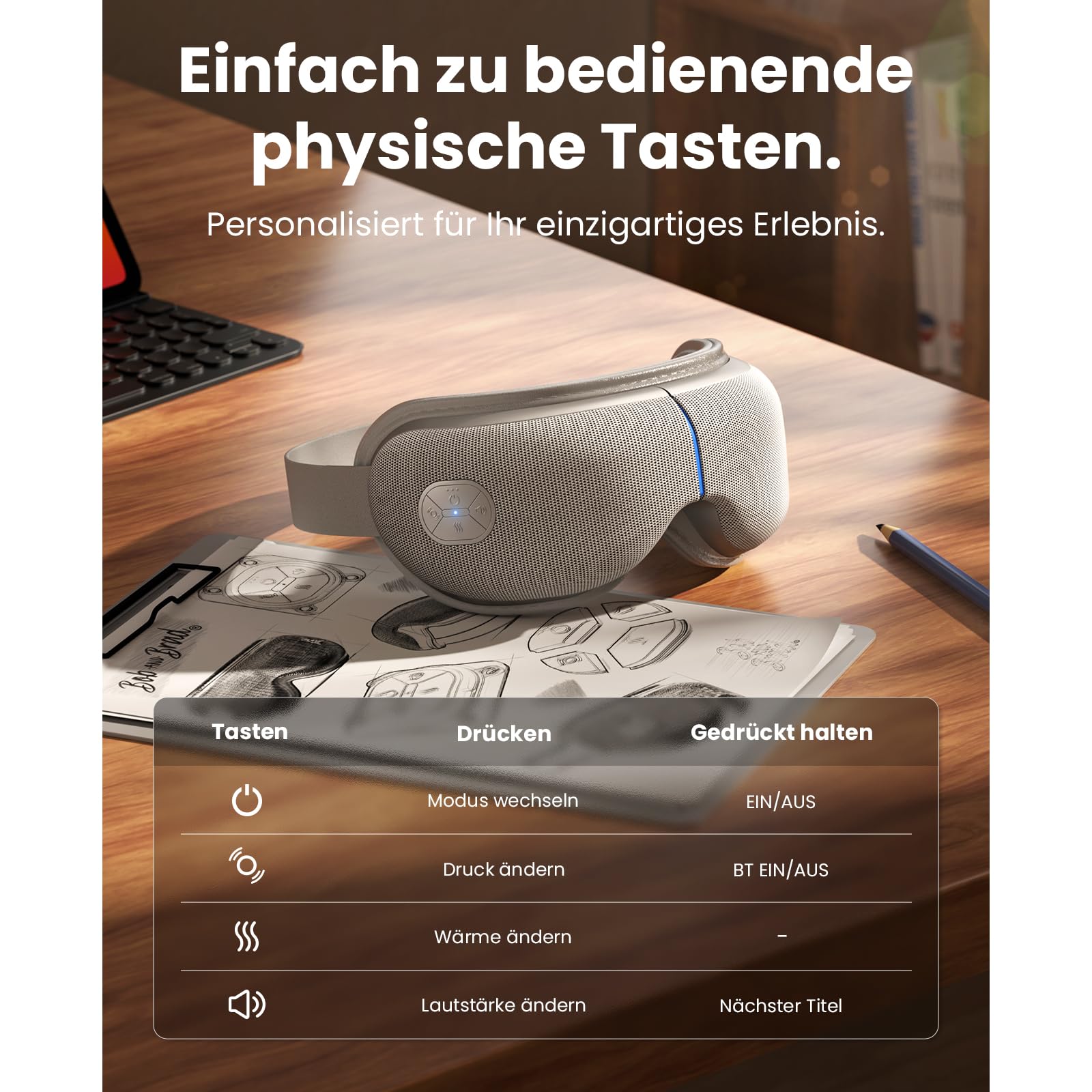 BOB AND BRAD Augenmassagegerät Grau mit Wärme und Kälte, EyeOasis 3 Elite Elektrische Augenmaske gegen Migräne, trockene Augen und Verspannungen, Geschenke für Frauen, Männer, Ihn und Sie