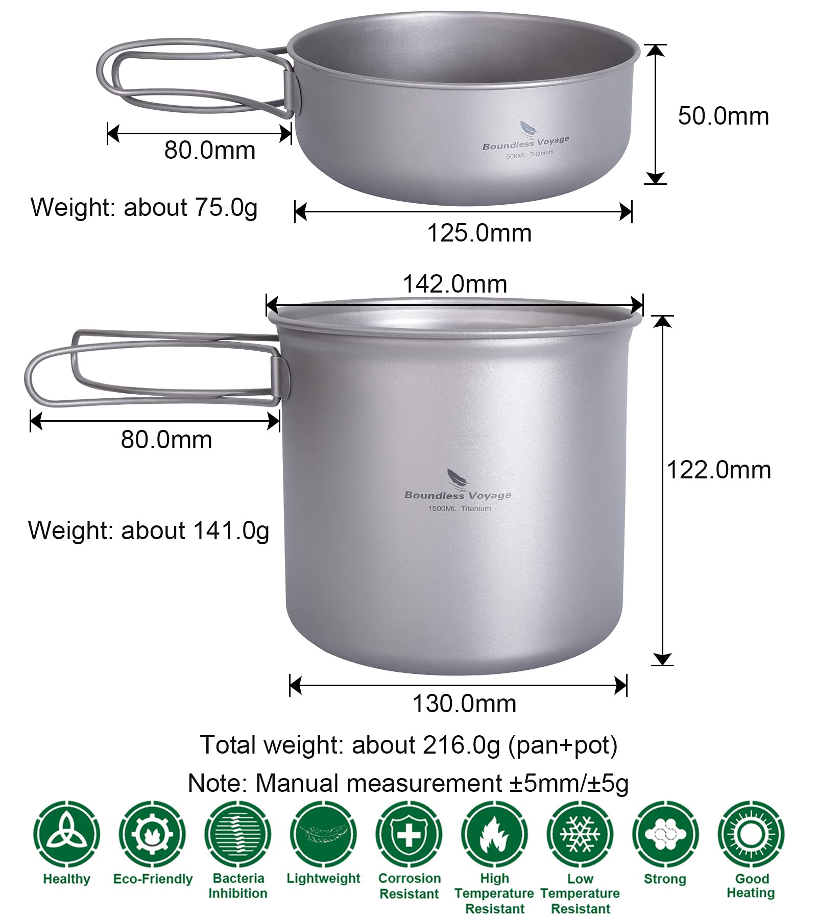 iBasingo Camping Topf & Pfannen Set Titan Kochgeschirr Set mit Klappgriff Outdoor Leichte Küche Kochutensilien Wandern Tragbare Schüssel Tasse Küchenutensilien Reise Picknick Geschirr