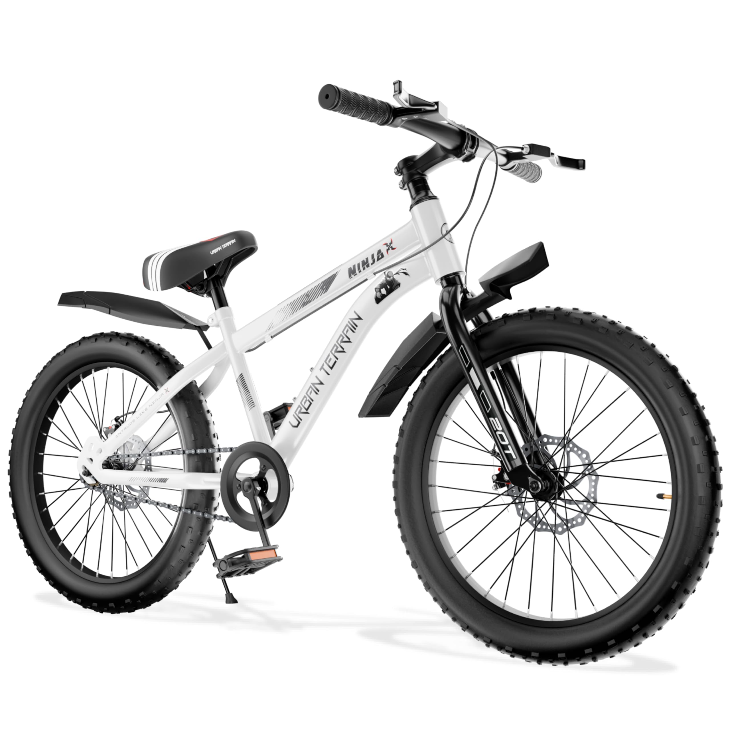 Urban Terrain NinjaX 20T Single Speed Kids Cycle for Boys & Girls | Rigid Fork | 20 Inch Tire | White-image-37