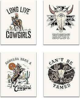 Western Room Decor,Western Wall Decor, Boho Western Wall Decor for Bedroom, Cowgirl Art Prints,Wall Art Poster Prints Print for Teen Girls Room Dorm Decor,Wild West Decorations Prints Unframed 8x10 Inches Set of 4