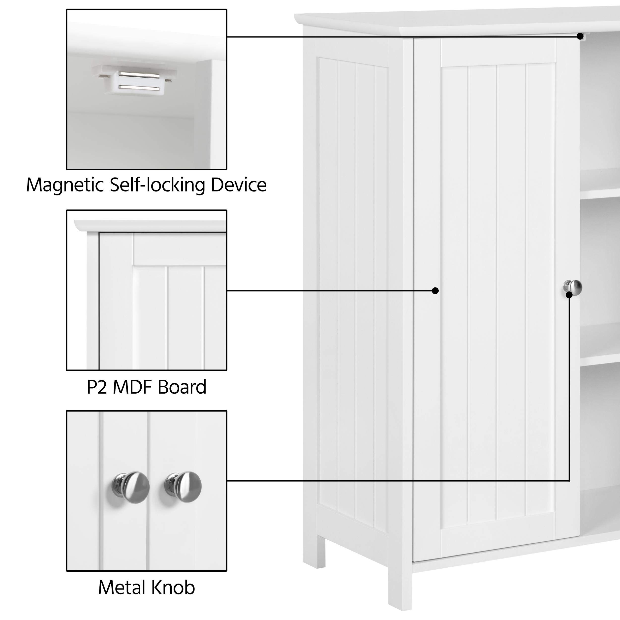 Yaheetech Mobile da Bagno Mobiletto da Terra Autoportante Armadietto con 2 Ante e Ripiani Regolabili da Cucina Soggiorno Corridoio Ingresso 60 x 30 x 80,5 cm Bianco
