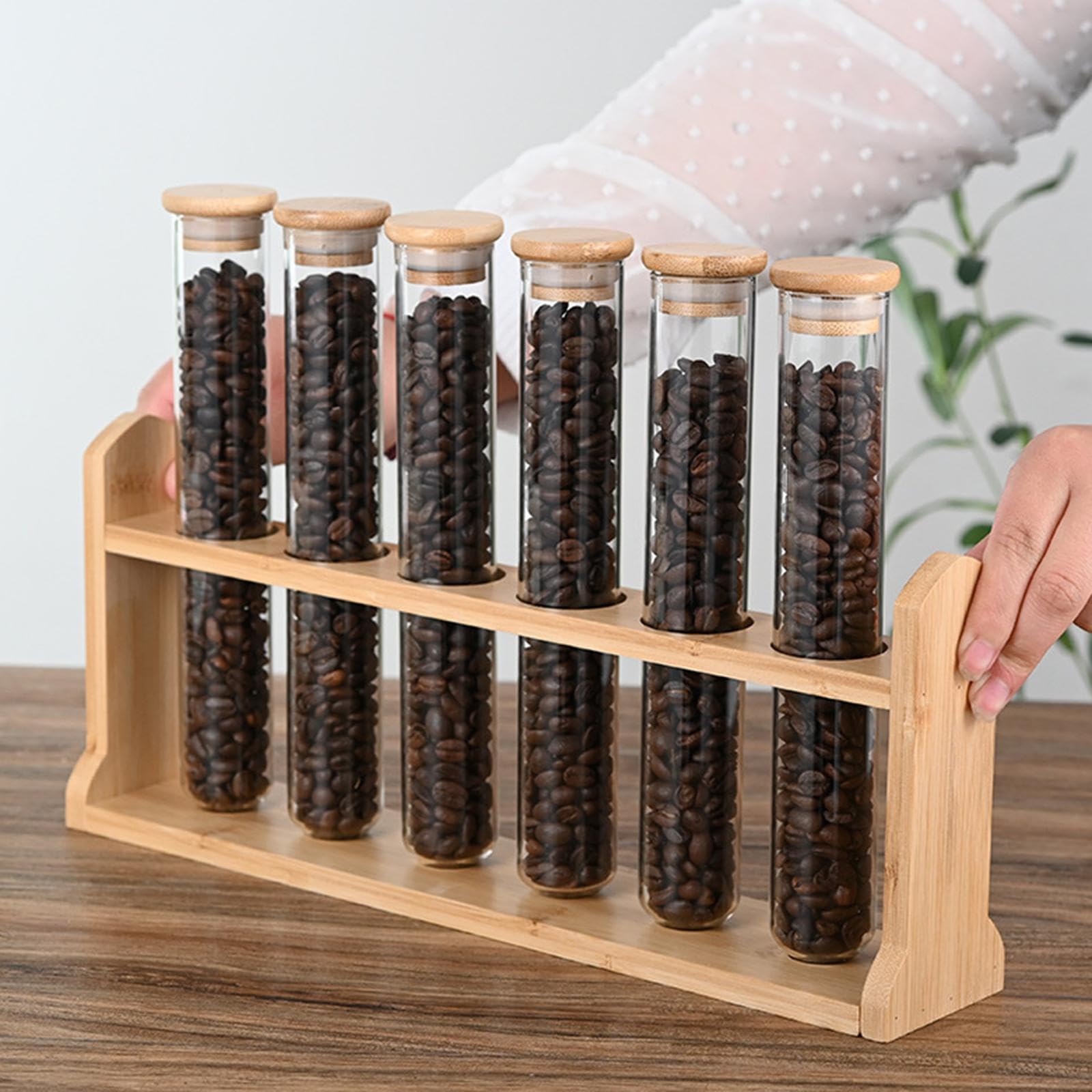 Behälter Zur Aufbewahrung von Kaffeebohnen, Kaffeebohnen Aufbewahrungsröhrchen, Hölzerner Präsentationsständer, Transparenter, Luftdichter Behälter, R, Gerade Basis