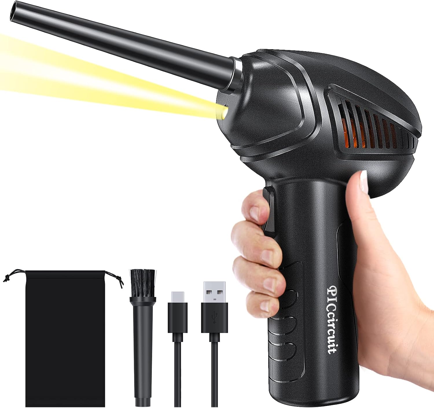 Electric Air Duster, Cordless Air Blower with LED Light, 36000 RPM and 15000 RPM Compressed Air Dusters Spray Cleaner for Electronics Computer Keyboard Cleaning, 10W Fast Charging