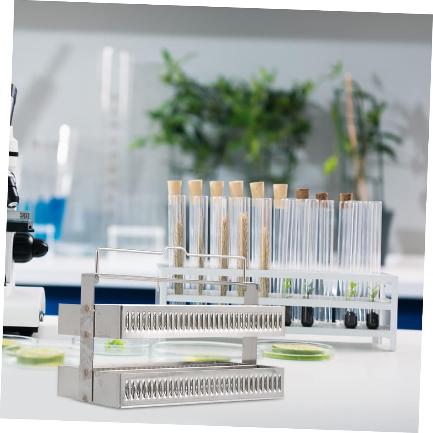 2pcs Microscope Accessories Stainless Steel Slides Holder Staining Rack Storage for Glass Slides