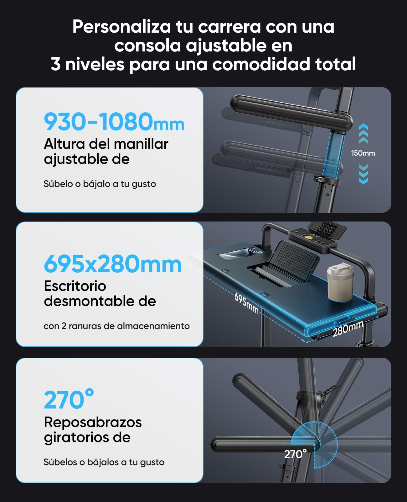 Cinta de Correr Plegable, 6 en 1 Cinta de Correr con Inclinación 3 Niveles, Motor 3.0 HP, Velocidad 1-12 km/h, Manillar Extensible 15 cm, Cinta de Andar con Cinta RGB, App, Carga 150 kg