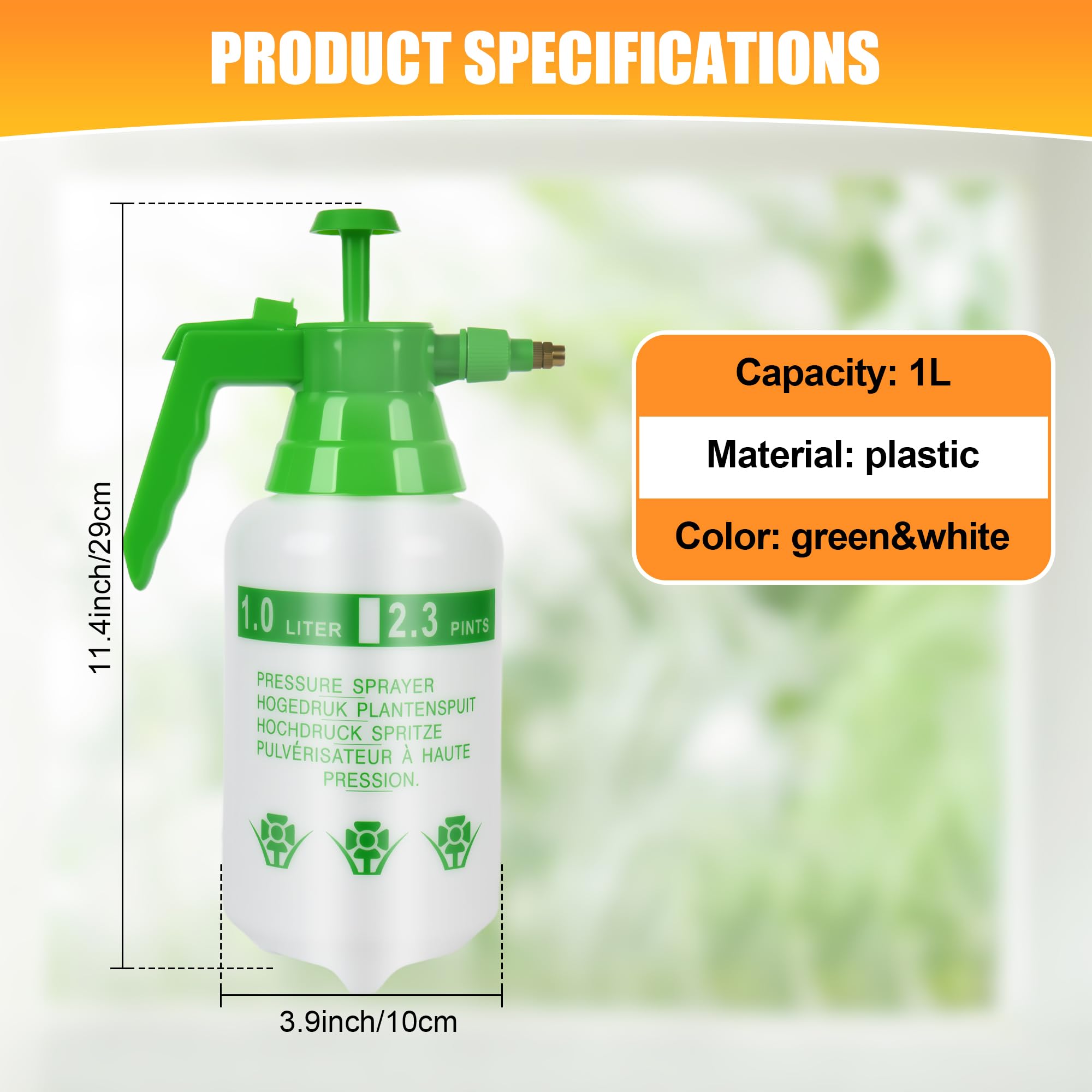 3 pulverizadores de bomba de mano de plástico de 1/4 galón, pulverizador de presión de jardín con boquilla ajustable para plantas, limpieza, tareas domésticas, color verde