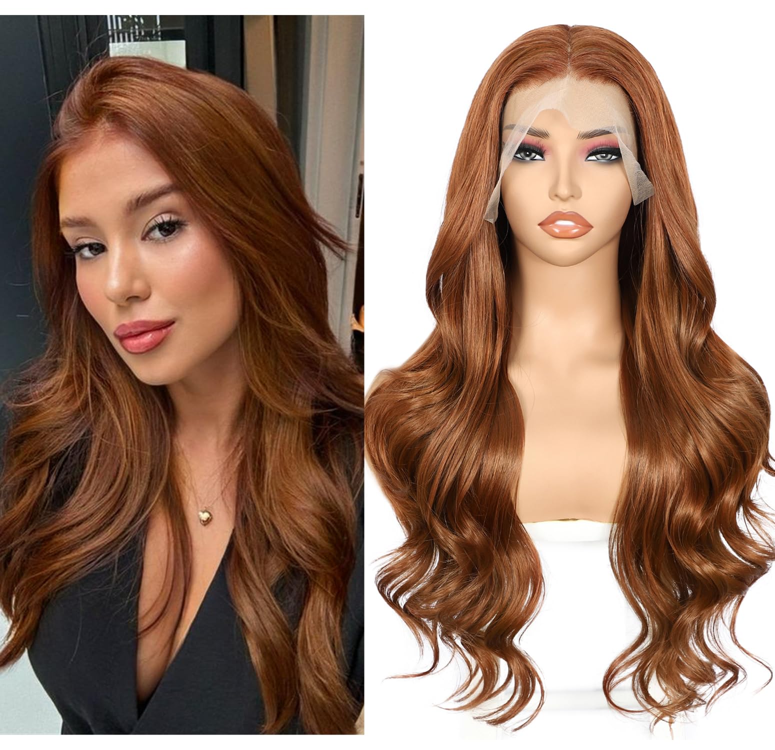 Sapphirewigs Auburn Lace Front Wig 13x4 Synthetic Body Wave Synthetic Lace Front Wigs Party Date Daily Wear Christmas Natural Looking 26 inch