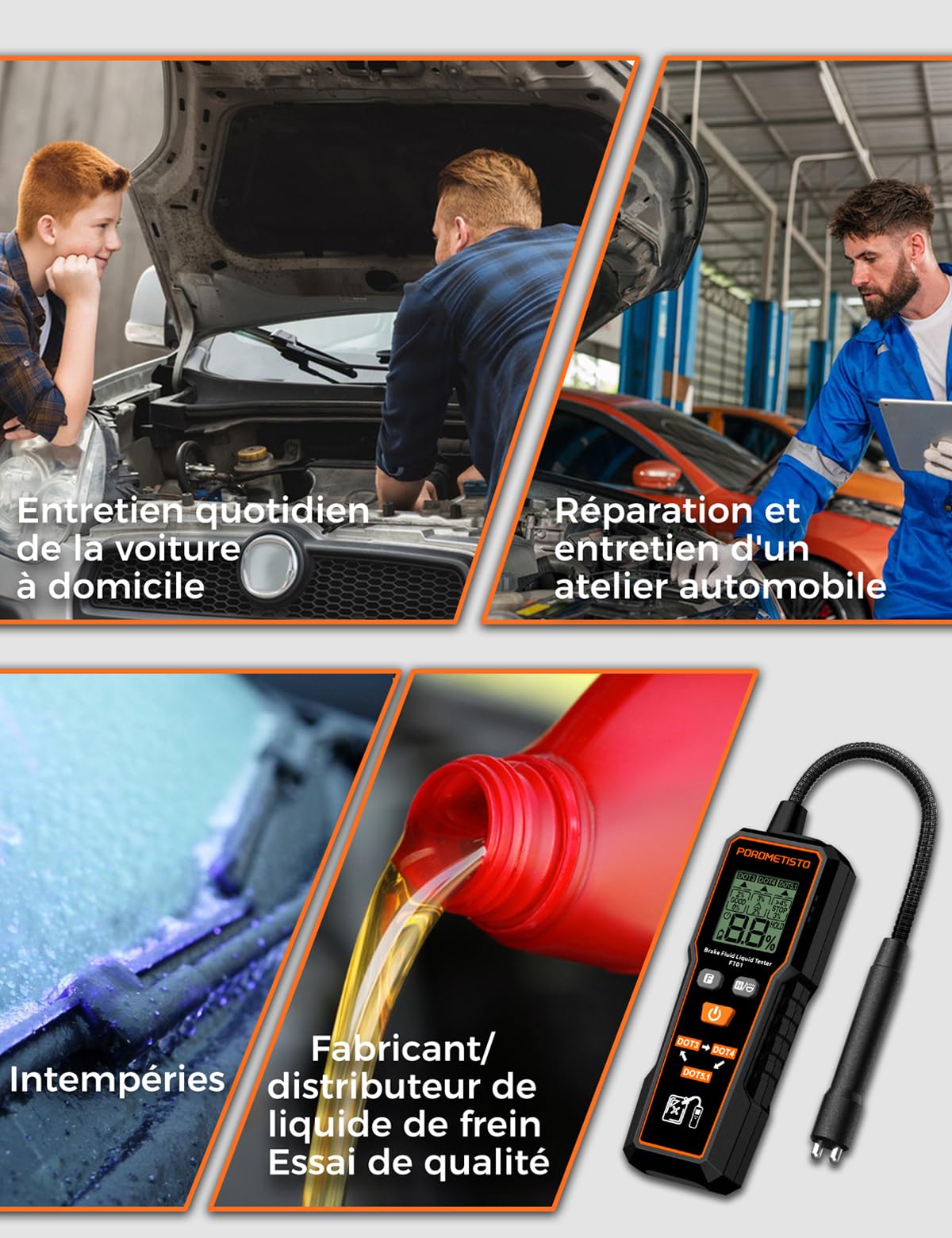 Testeur de liquide de frein professionnel FT01, sonde sensible résistante à la corrosion, adapté pour DOT3/DOT4/DOT5.1, Testeur liquide de frein pour la sécurité du véhicule