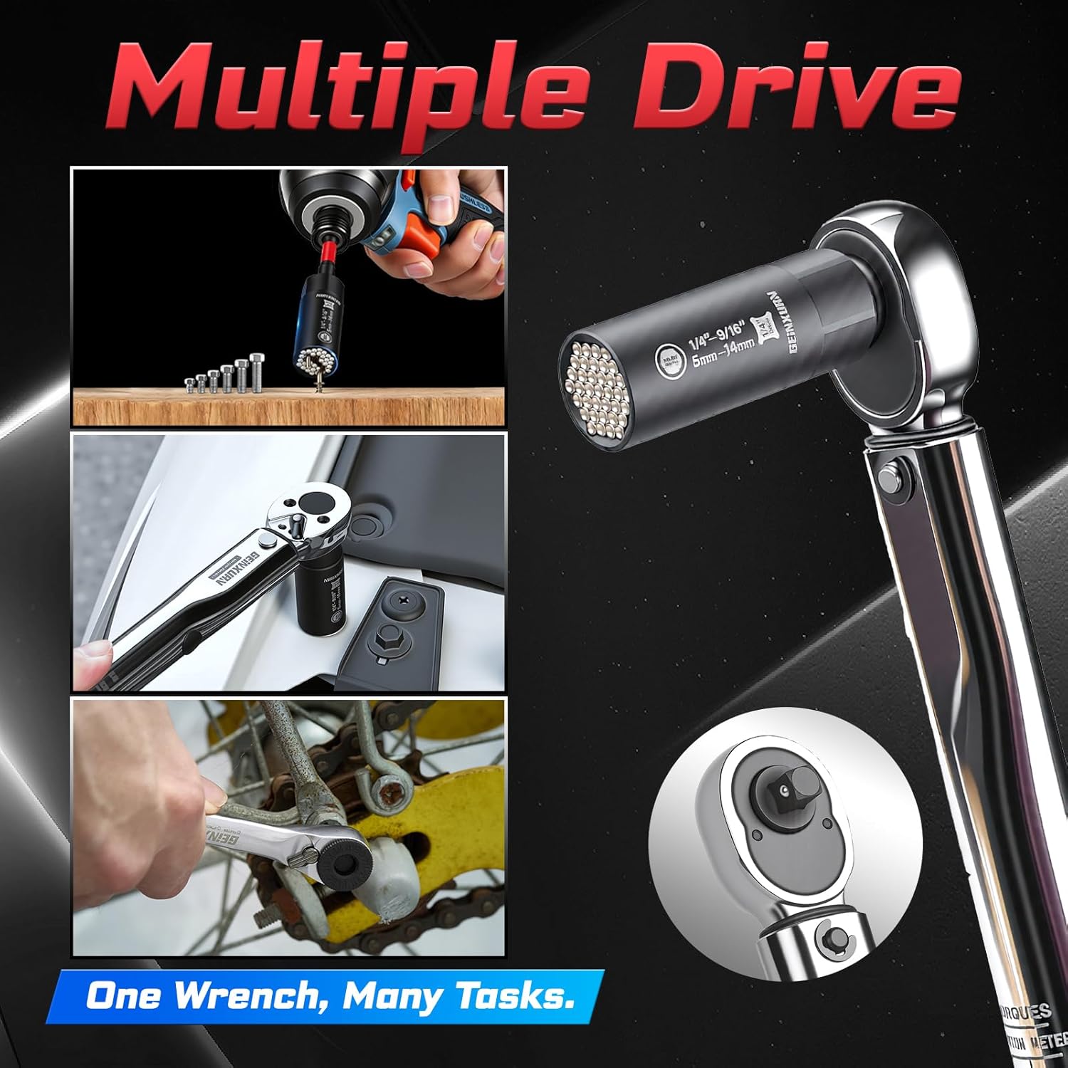 66Pcs Click Ratchet Wrenches Set, 1/4 In. Drive 35-200In.Lb SAE 72-tooth Reversible Ratchet Head Torque Wrench Bike Maintenance Kit, Universal Socket, Screwdriver Bits for Bicycle, Car, Moto