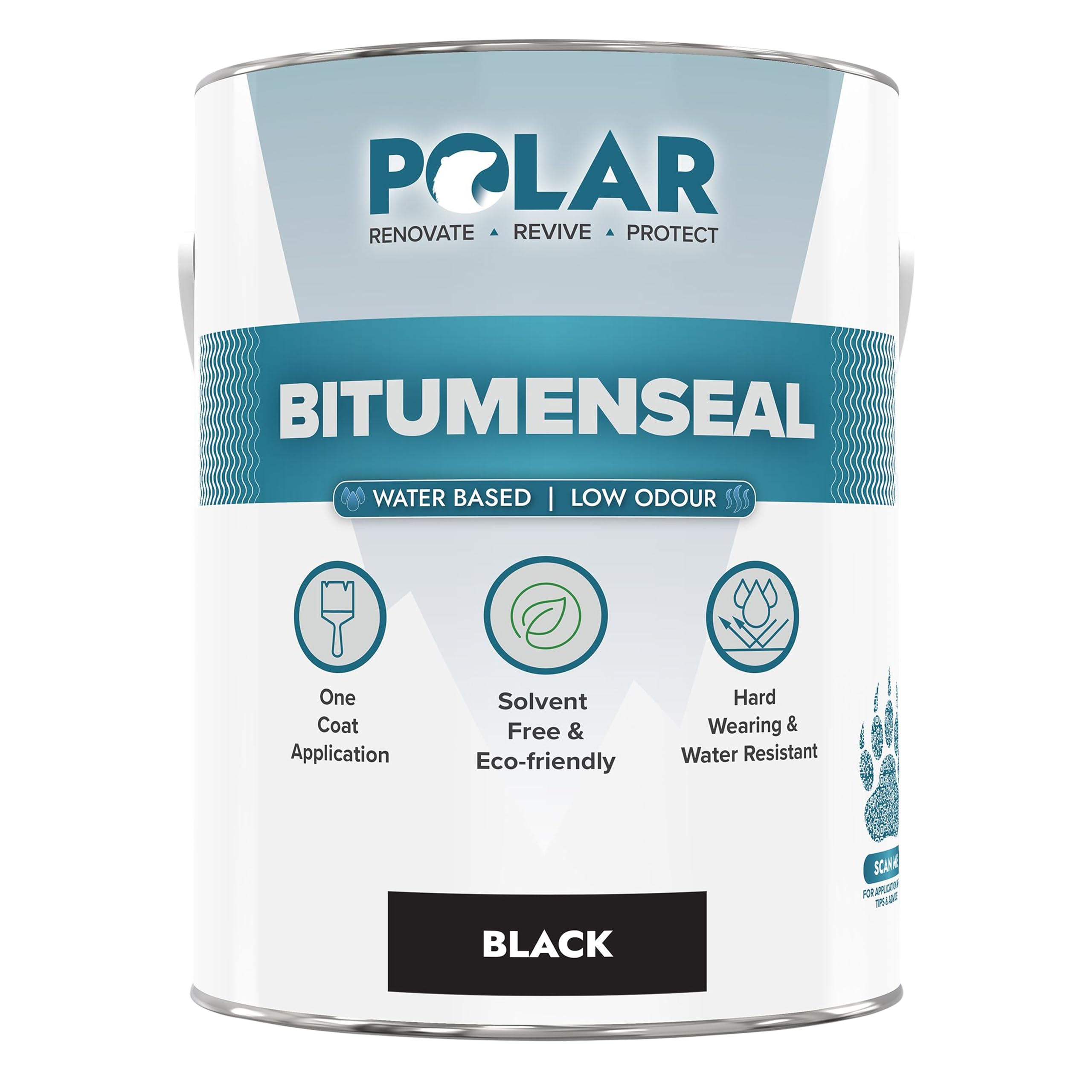 Polar Bitumenseal Black Paint - 5KG - Instant Waterproof Bitumen Roof Sealant - Ideal for Leaks, Cracks & Pitched Roof Repair - Concrete, Brick, Asphalt, Drainpipes & Gutters - Easy to Apply