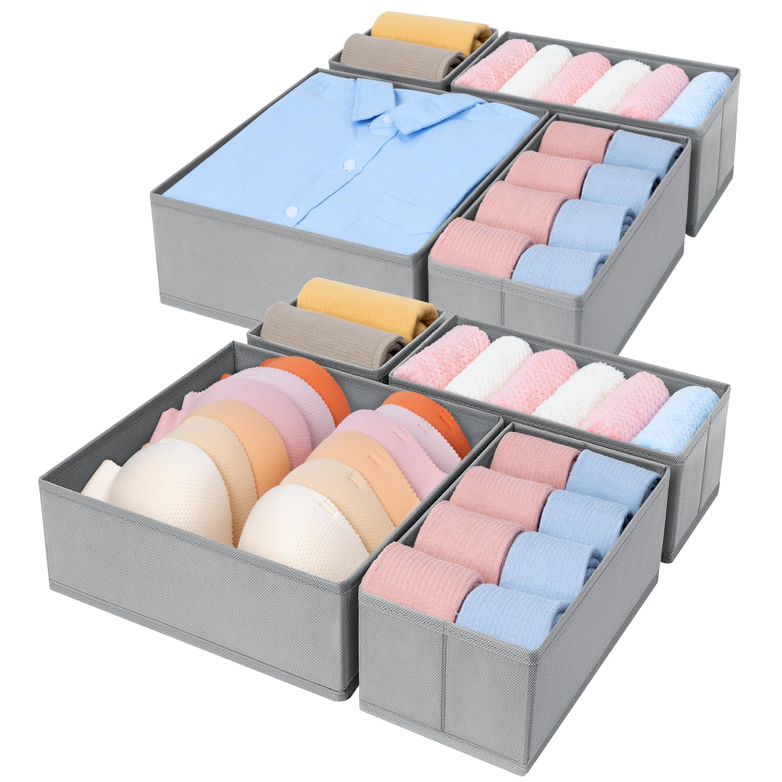 DIMJ Schrank Organizer Schubladen - Kleiderschrank Organizer Aufbewahrungsbox, Faltbare Organizer Kleiderschrank Stoff für Unterwäsche, Kleidung, Kinder Socken, 8 Stück (Hellgrau)