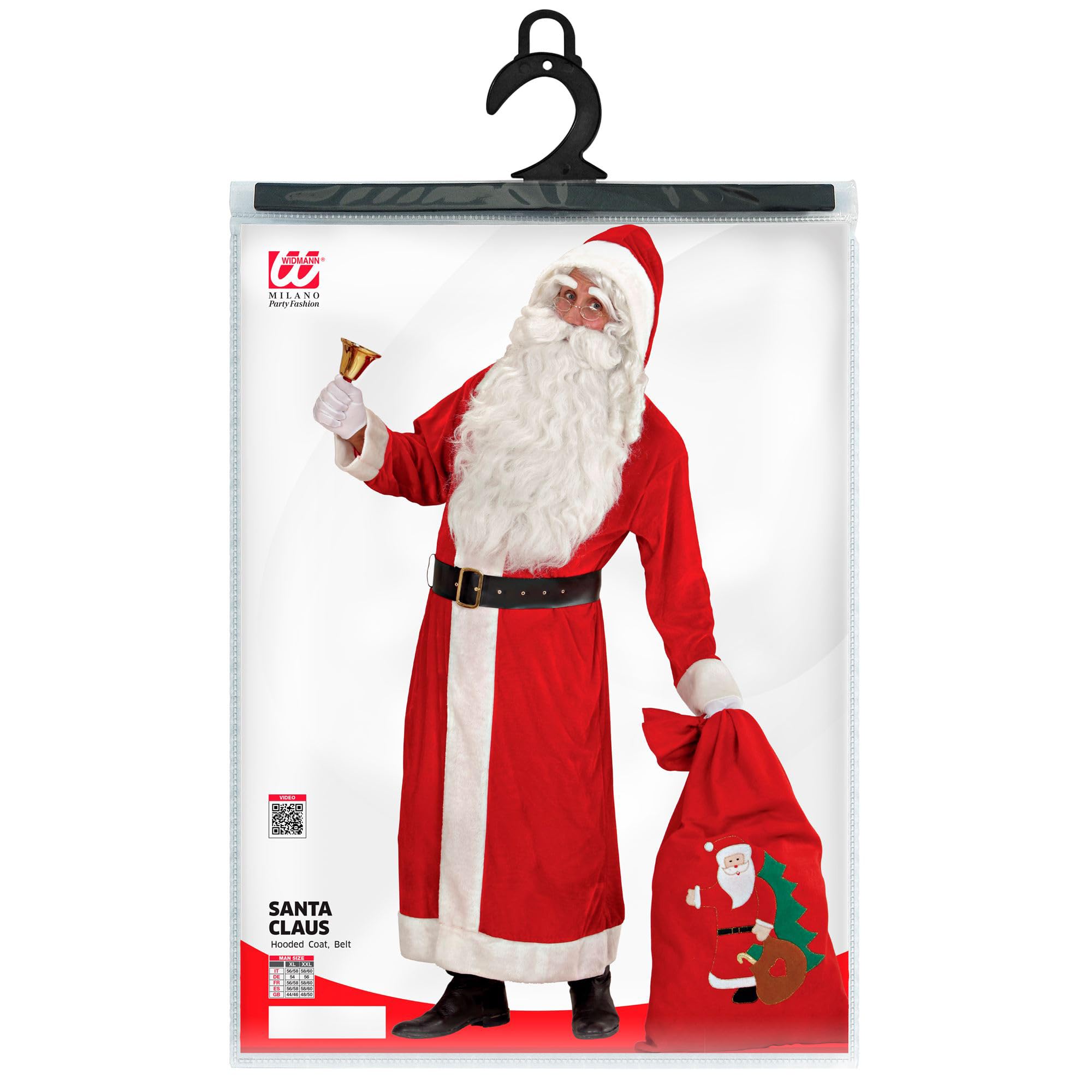 W WIDMANN MILANO Party Fashion - Costume de Père Noël en velours | Manteau en velours avec capuche et ceinture, costume de Père Noël pour Noël, le carnaval et les soirées à thème