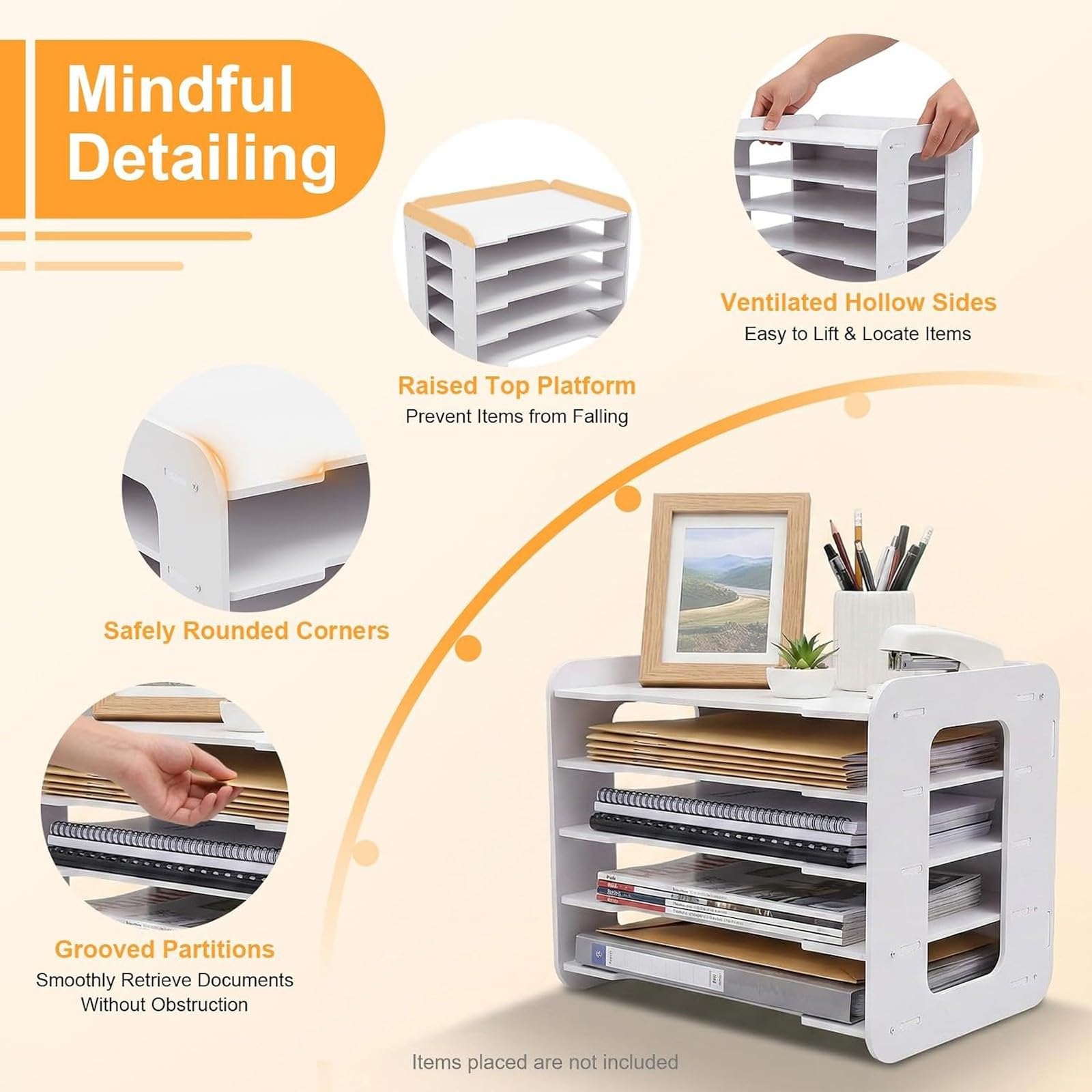 Elegante Vassoio Portadocumenti da Scrivania per Raccoglitori, Contenitore Multistrato per Manuali e Moduli, Organizer da Ufficio(7-Tier_B)