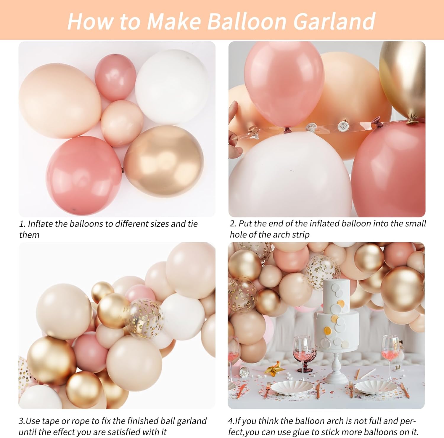 RUBFAC 130pcs Blush Balloons Garland Kit, Retro Dusty Pink White Double Stuffed Nude Champagne Gold Confetti Party Balloons for Boho Birthday Wedding Bridal Shower Party Decorations