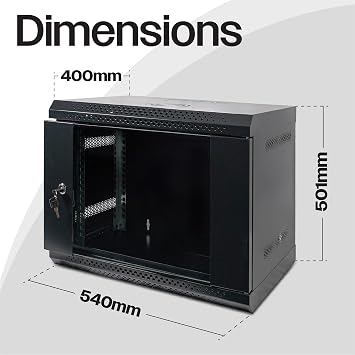 Bestfor 19 Assembled Data Server Rack Data Cabinet 400mm Deep, Wall or Floor Mounting, 19 Inch Standard Rack Size for Home, Office, Server Room, Computer, Audio with Lockable Glass Door 9U 400mm