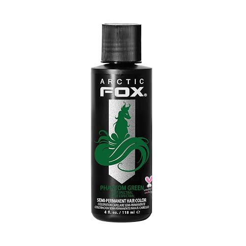 ARCTIC FOX Semi-Permanent Hair Dye Phantom Green - Vegan Formula - 4 fl oz | Vivid and Vibrant, Cruelty Free, Ammonia Free, Peroxide Free, , Cream Formula - Phantom Green - 118 ml (Pack of 1)