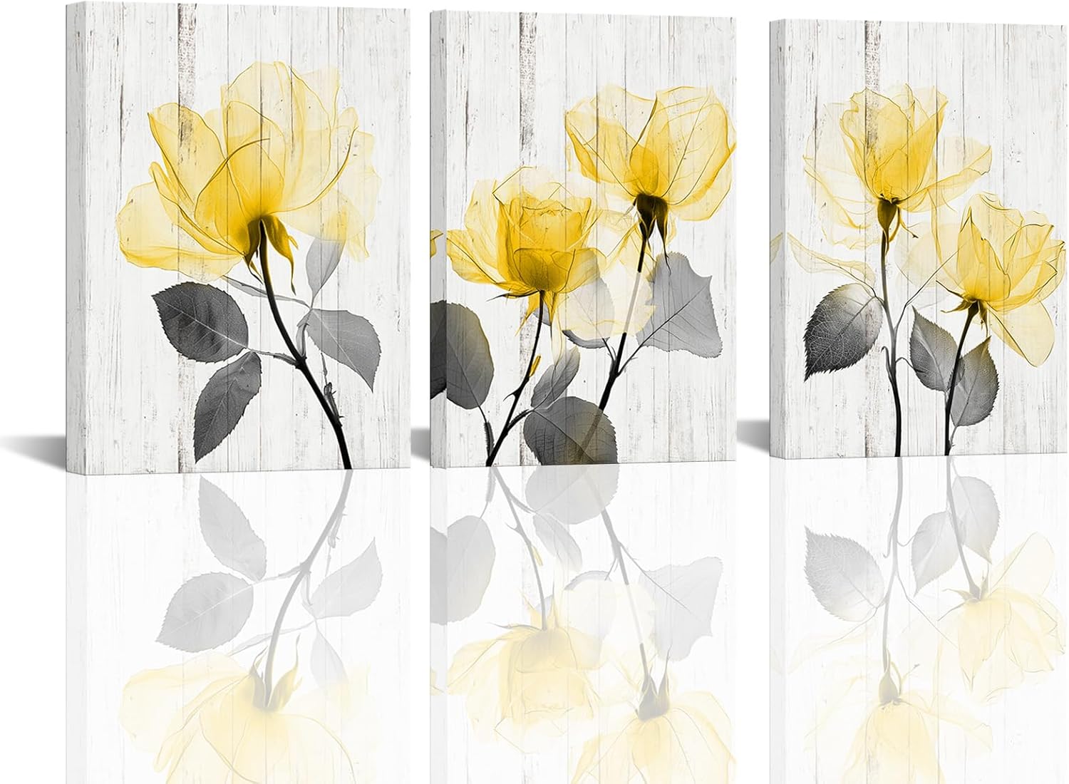 Saypeacher Yellow Flower Canvas Wall Art Yellow and Grey Bathroom Pictures Prints Yellow White Floral Painting
