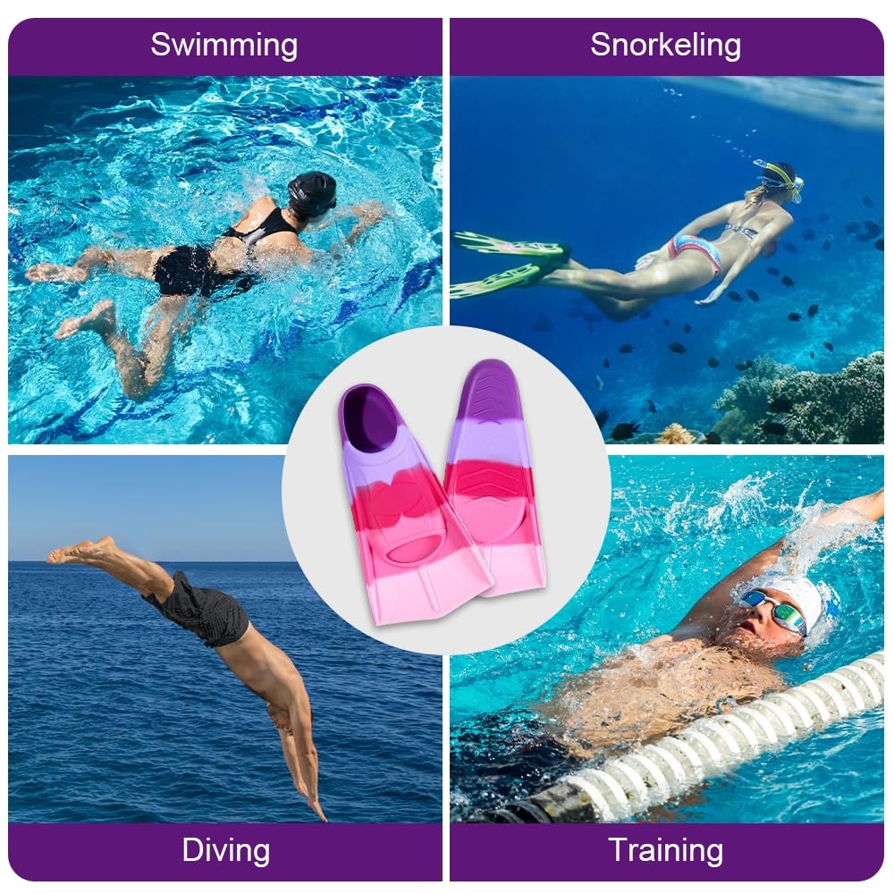 Pinne da Nuoto per Bambini, Pinne da Allenamento per Nuoto in Silicone Pinne Corte Arcobaleno Light Fins per Snorkeling Immersioni per Ragazzi e Ragazze, XXS (27-29 EU)