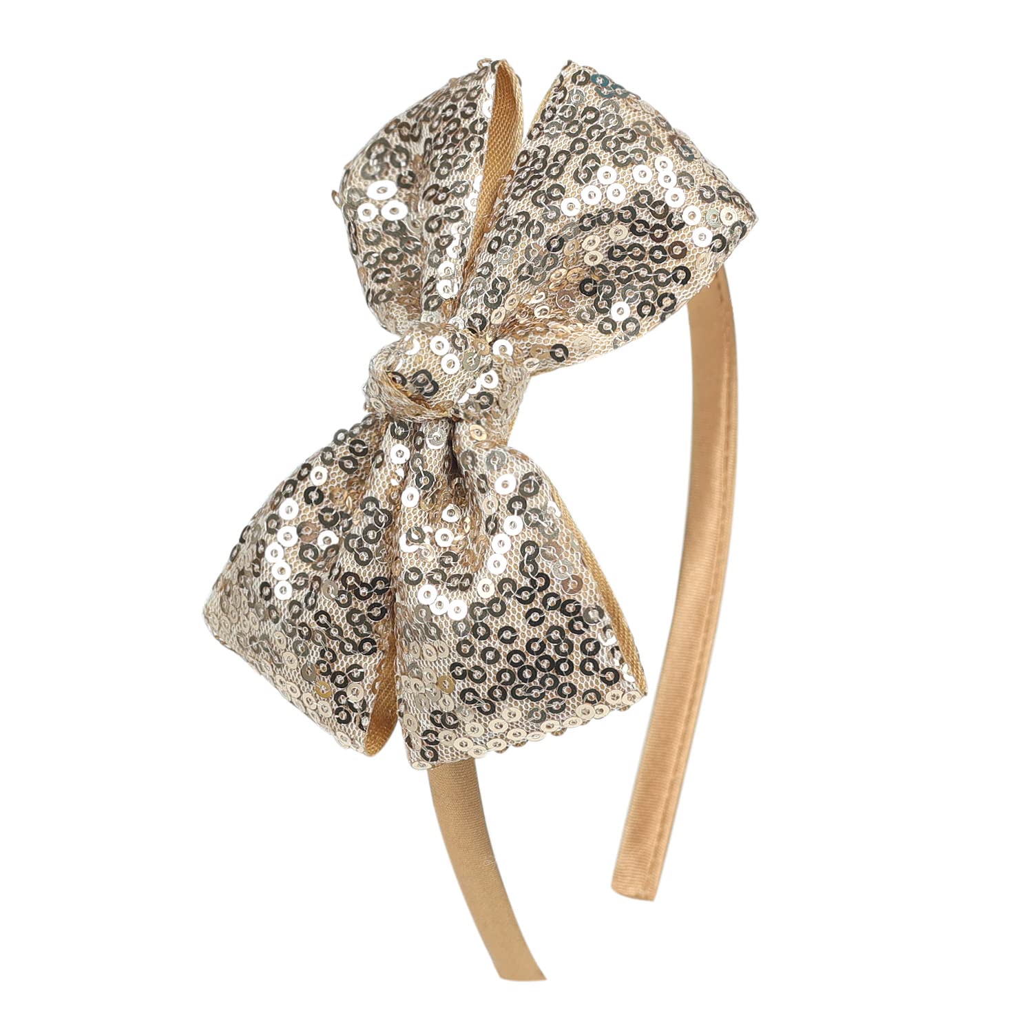Gold Sequin Bow Kids Headband Gold Sequin Bow on Lace Headband - Gold Sequin Headband  main image 3