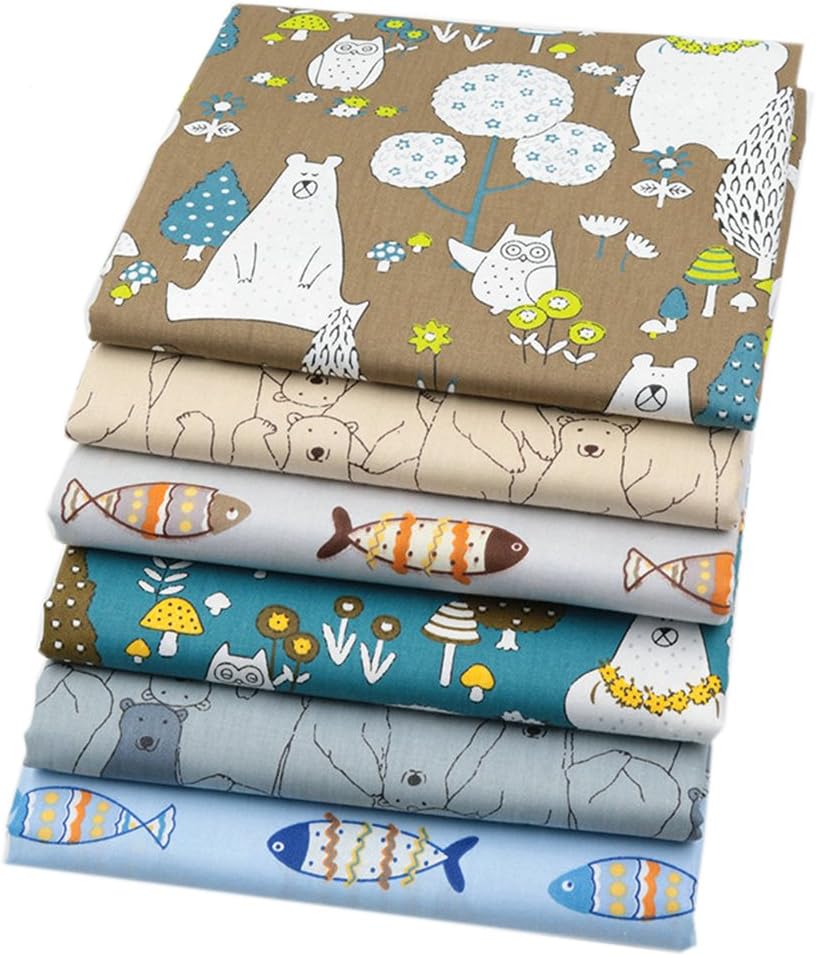 6pcs/lot 15.7"x19.7"(40x50cm) Cartoon Animals Cotton Fabric for Patchwork Quilting Cushion Pillows Cover Cloth Telas to Sewing
