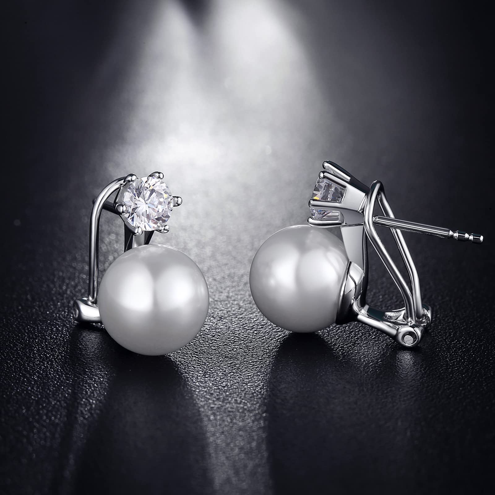 Orecchini Perle Donnain Argento Sterling 925 Perla Orecchini a Bottone Perle Zrconi Diamantati Gioielli Regali per Donne Matrimonio Spose 10/12 mm