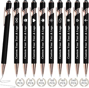 Sparklove Custom Pens Personalized Bulk with Text & Logo, Double-Sided Engraved Metal Customized Pens for Business, Graduation Gifts & Party Events, Fine Point Smooth Writing with Stylus