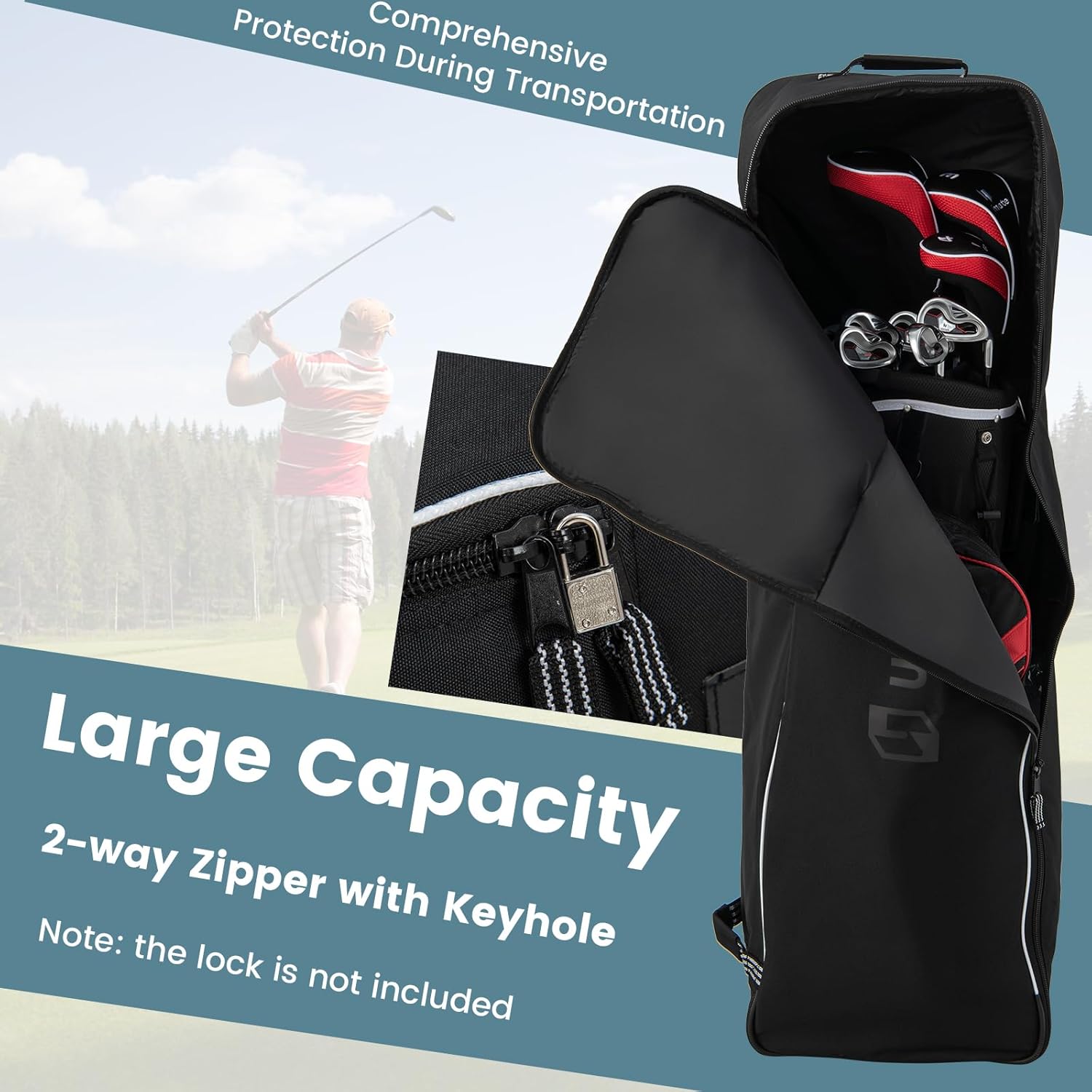 ULTIMATE Golf Travel Bag with Wheels, 600D Heavy Duty Oxford Fabric Golf Travel Case with Name Card Holder and Golf Club Bag Protection, Soft Sided Foldable Golf Club Travel Cover for Airlines