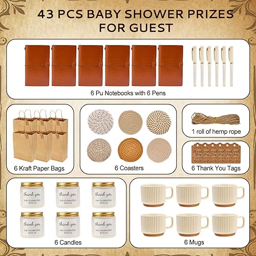 Miniatura 3 de Premios de baby shower para ganadores del juego, 6 juegos de baby shower, premios de cerámica con cucharas de metal, posavasos tejidos, cuadernos