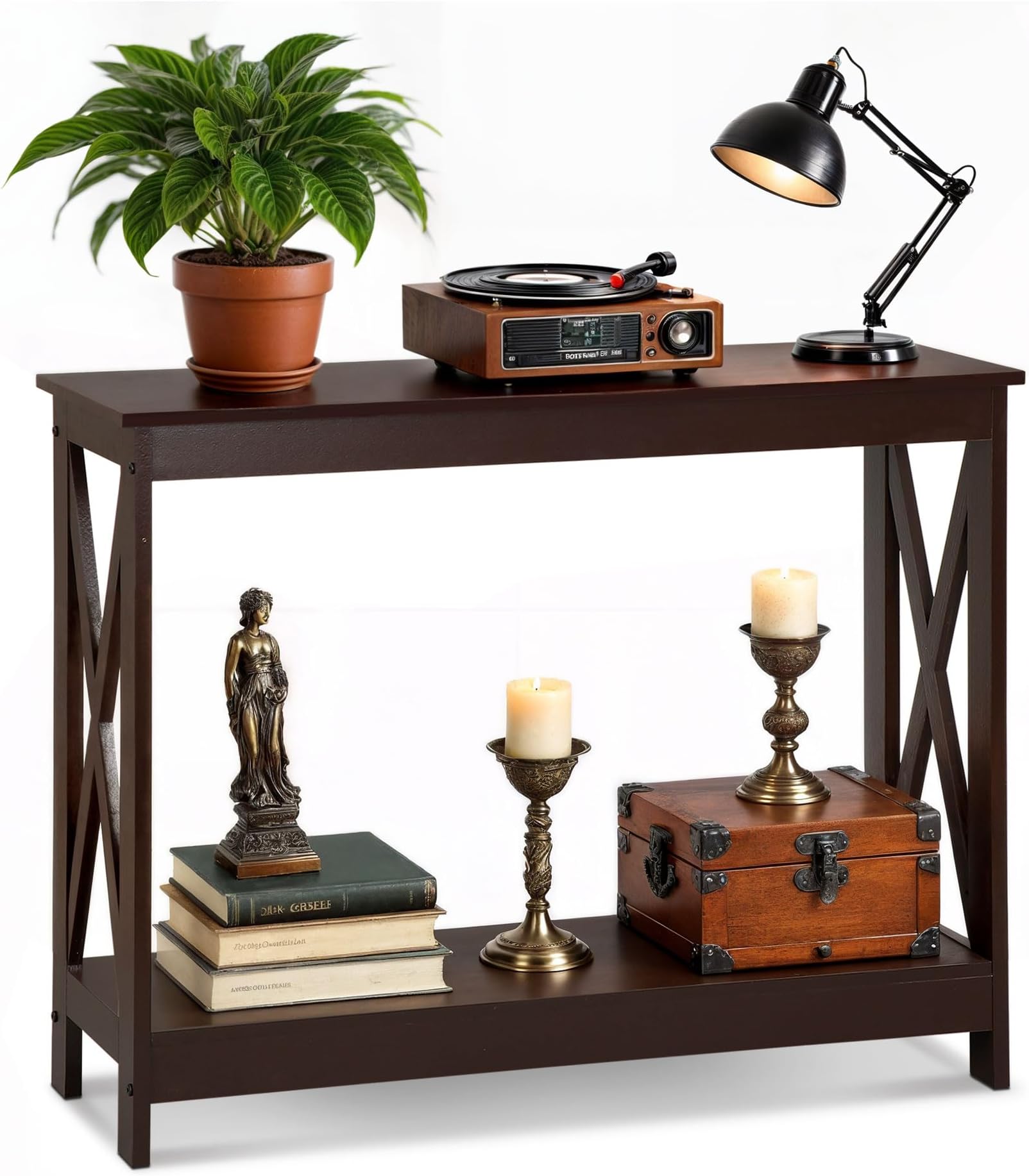 Console Table 39.5”, 2-Tier Narrow Sofa Side Table with Storage Shelf, Entrance Table for Hallway/Foyer/Living Room/Corridor/Office, Espresso