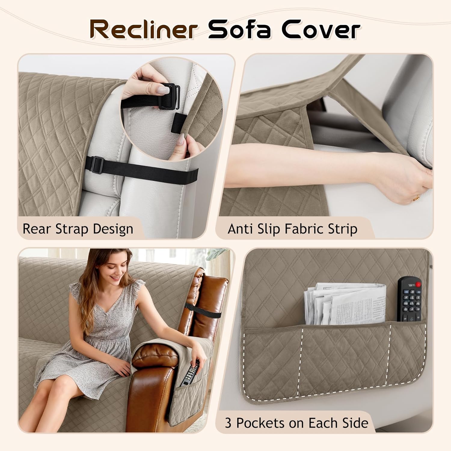 Arfntevss Waterproof Recliner Sectional Couch Covers for Reclining Sectional L Shape Sofa Cover Non Slip Washable Recliner L Shaped Slipcover Sets for Dog Furniture Protector (5 Seater, Camel)