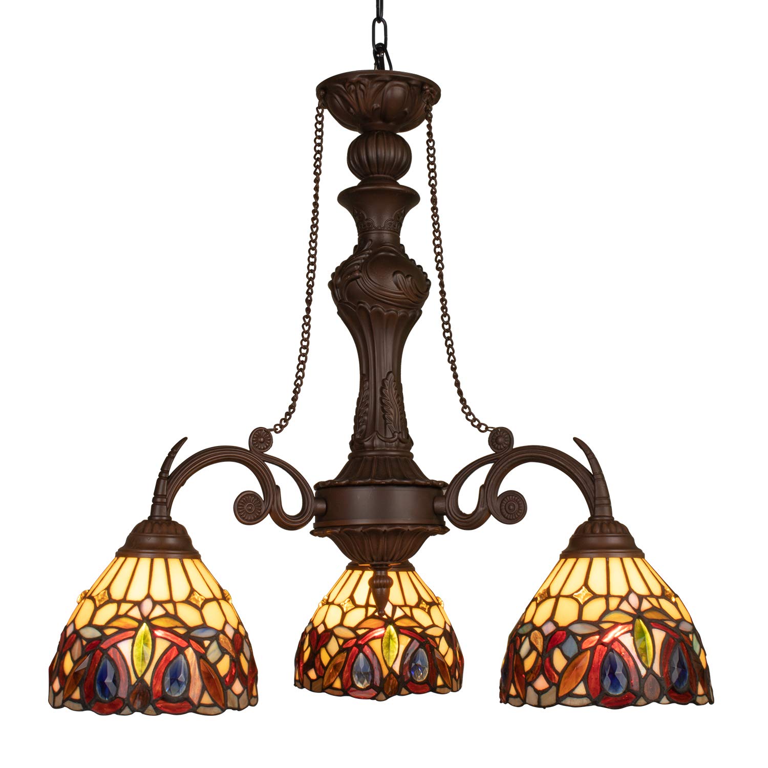 Infront Tiffany Chandelier for Dining Room 3 Lights Stained Glass Chandeliers Lighting Fixtures Antique Style Ceiling Hanging Lamp for Kitchen Dinning Area Sitting Room Foyer