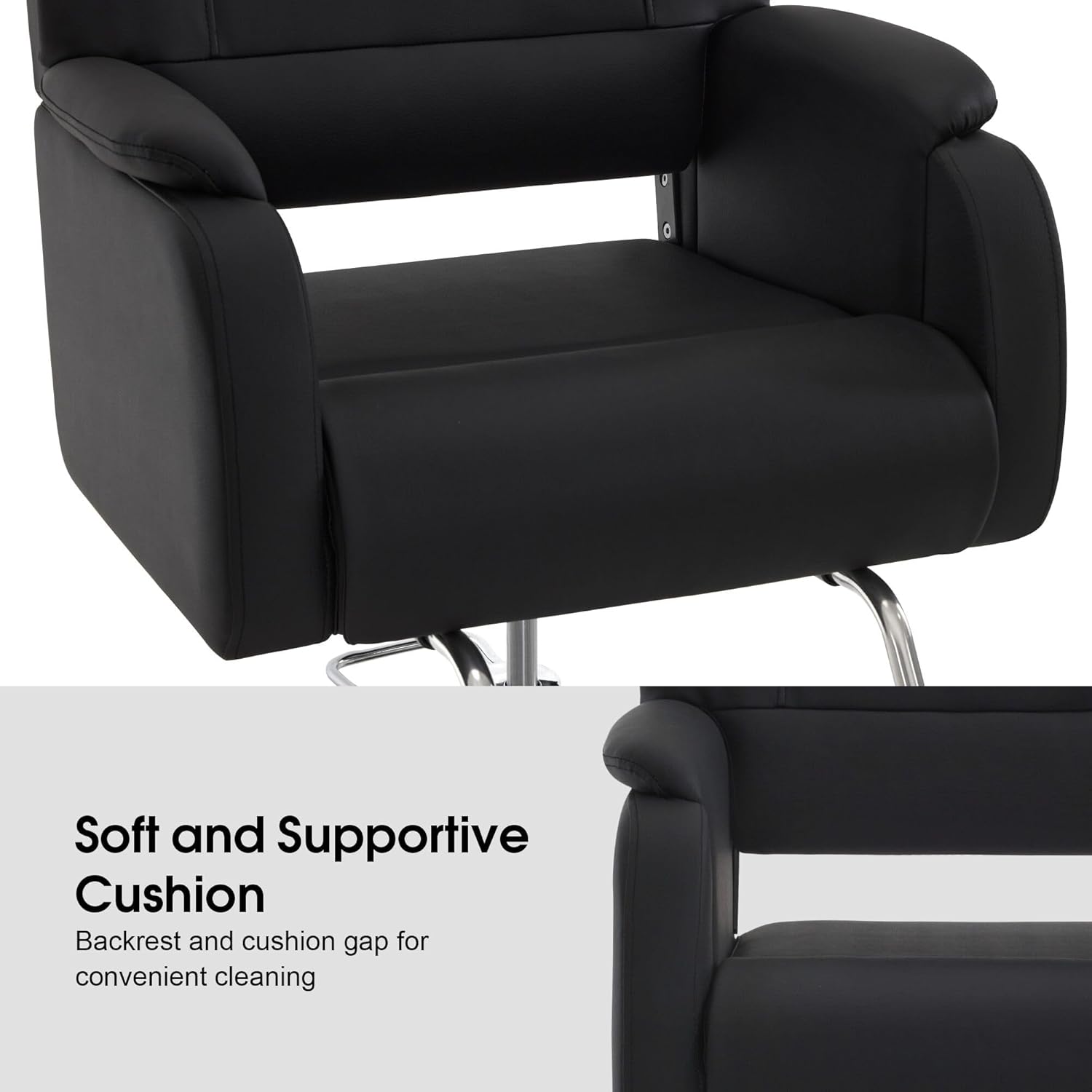 BarberPub Modern Salon Chair with Adjustable Height for Hairstylist, PVC Leather & 330lb Capacity for Home or Barbershop 8459 (Black)