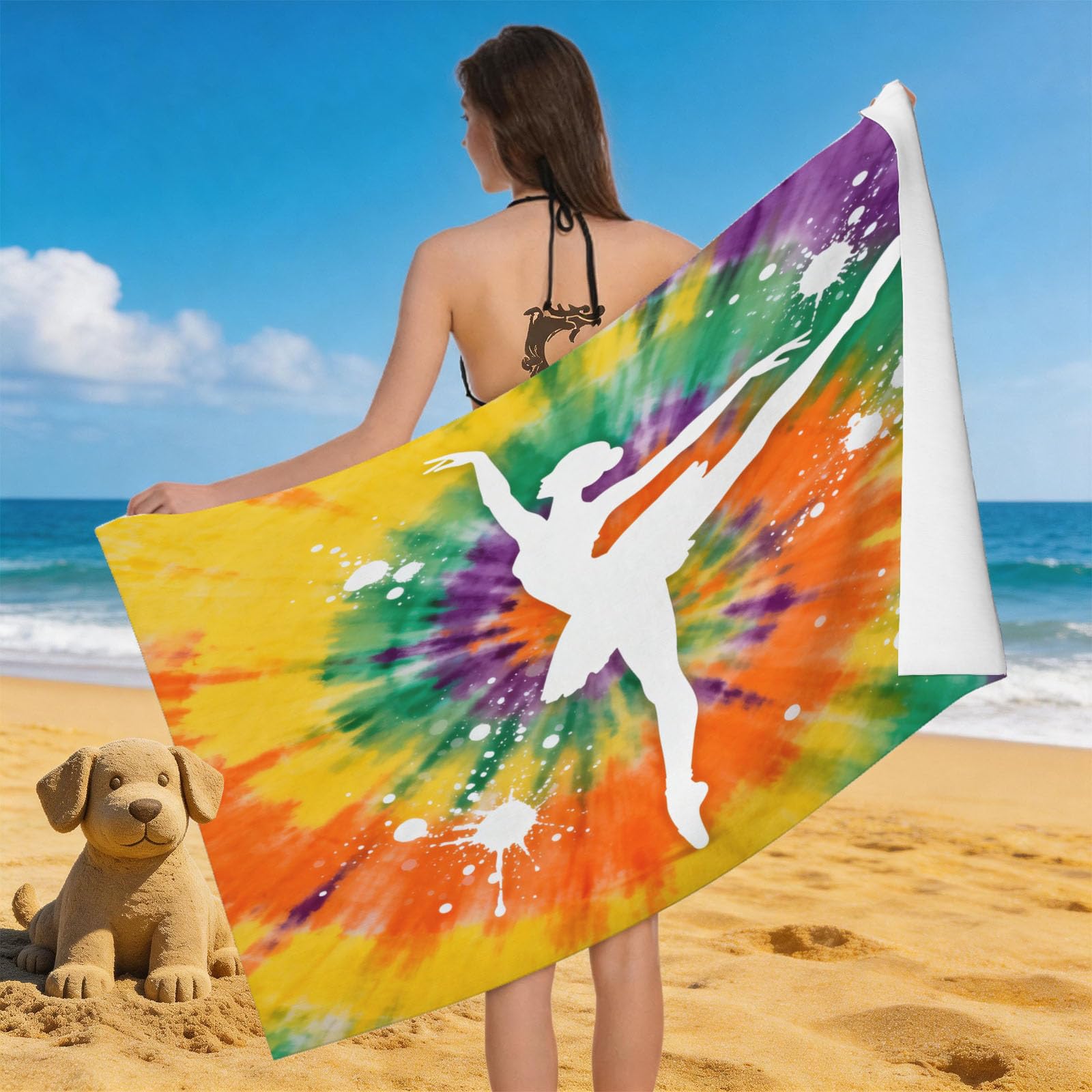 Leichong 3D Ballet Silhouette Beach Towel Large Microfiber Soft Quick Dry for Adults, Girls Bath Towel Lightweight Soft Absorbent for Travel Swimming Pool Sports, 80 x 160 cm