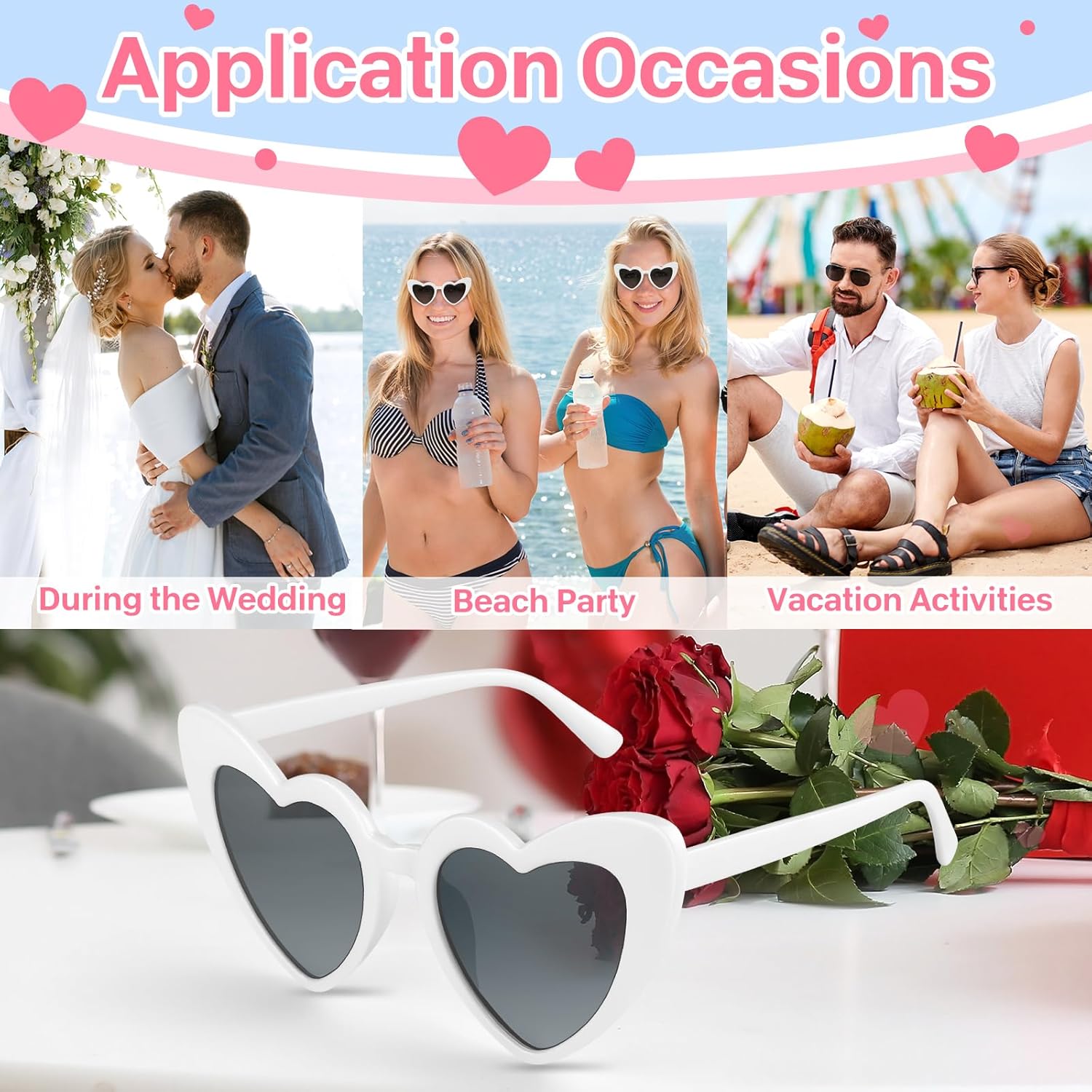 6/12/24/48 Pack Heart Sunglasses Vintage Heart Shaped Glasses Bulk Bachelorette Sunglasses for Women Wedding Party - Image 4