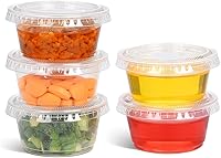 Vista 2 de EDI 2 onzas, 200 juegos de vasos de plástico desechables transparentes con tapas a prueba de fugas, gelatina, condimento, salsa de inmersión