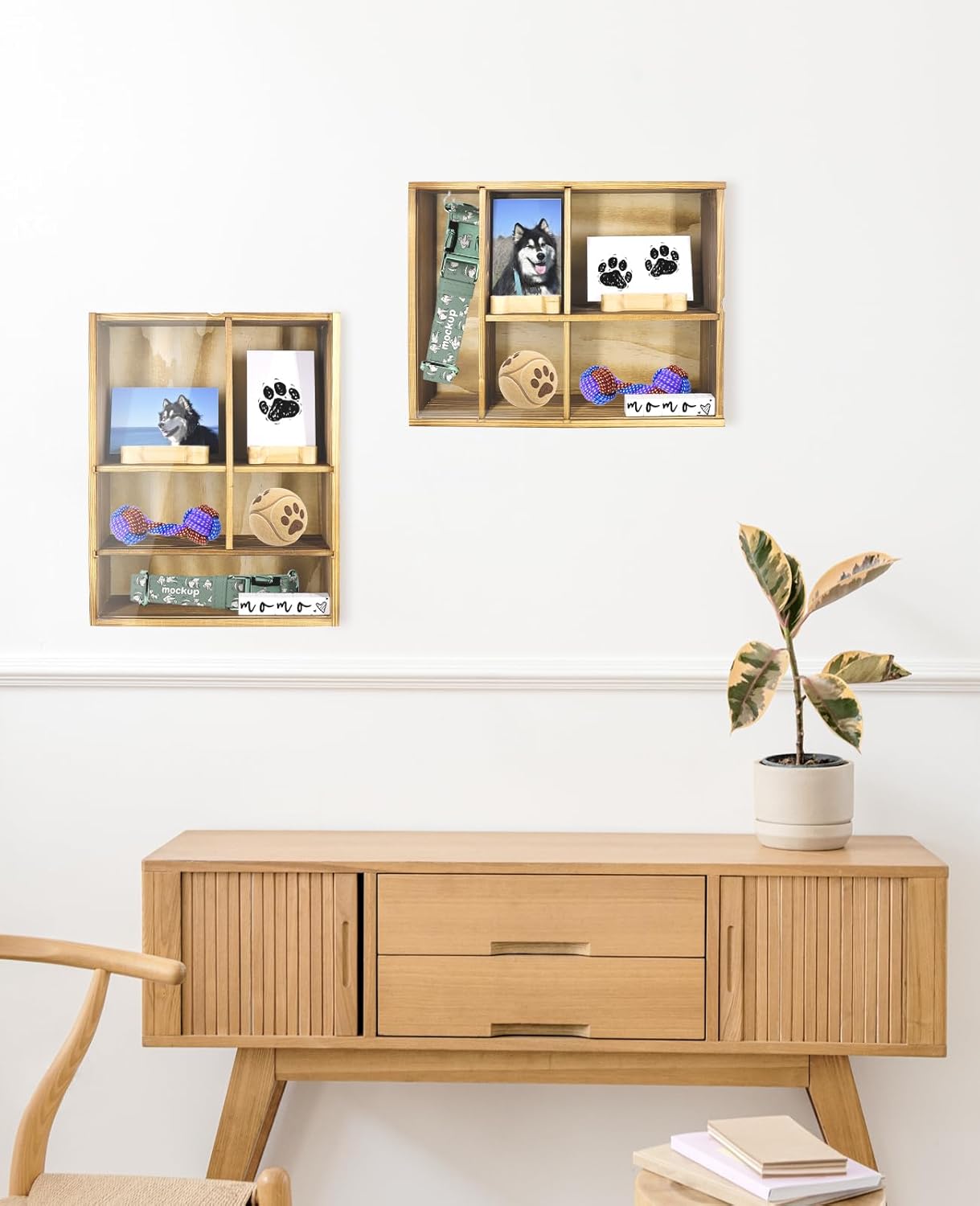 Multi Grid Pet Memorial Shadow Box (11x14) for Dogs or Cats, Wooden Frame with Removable Layer Board, Photo Slot, Ink Pad Print Kit. Display Urns, Toys, Photos & Paw Prints, Pet Keepsakes